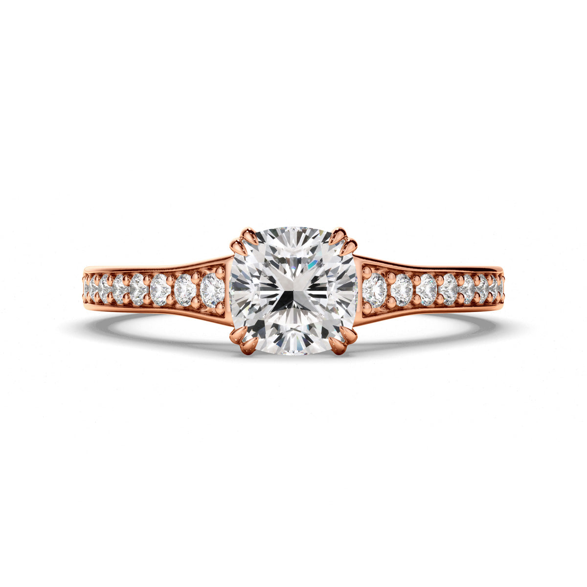 Cushion Cut Diamond Engagement Ring with Diamond Sides