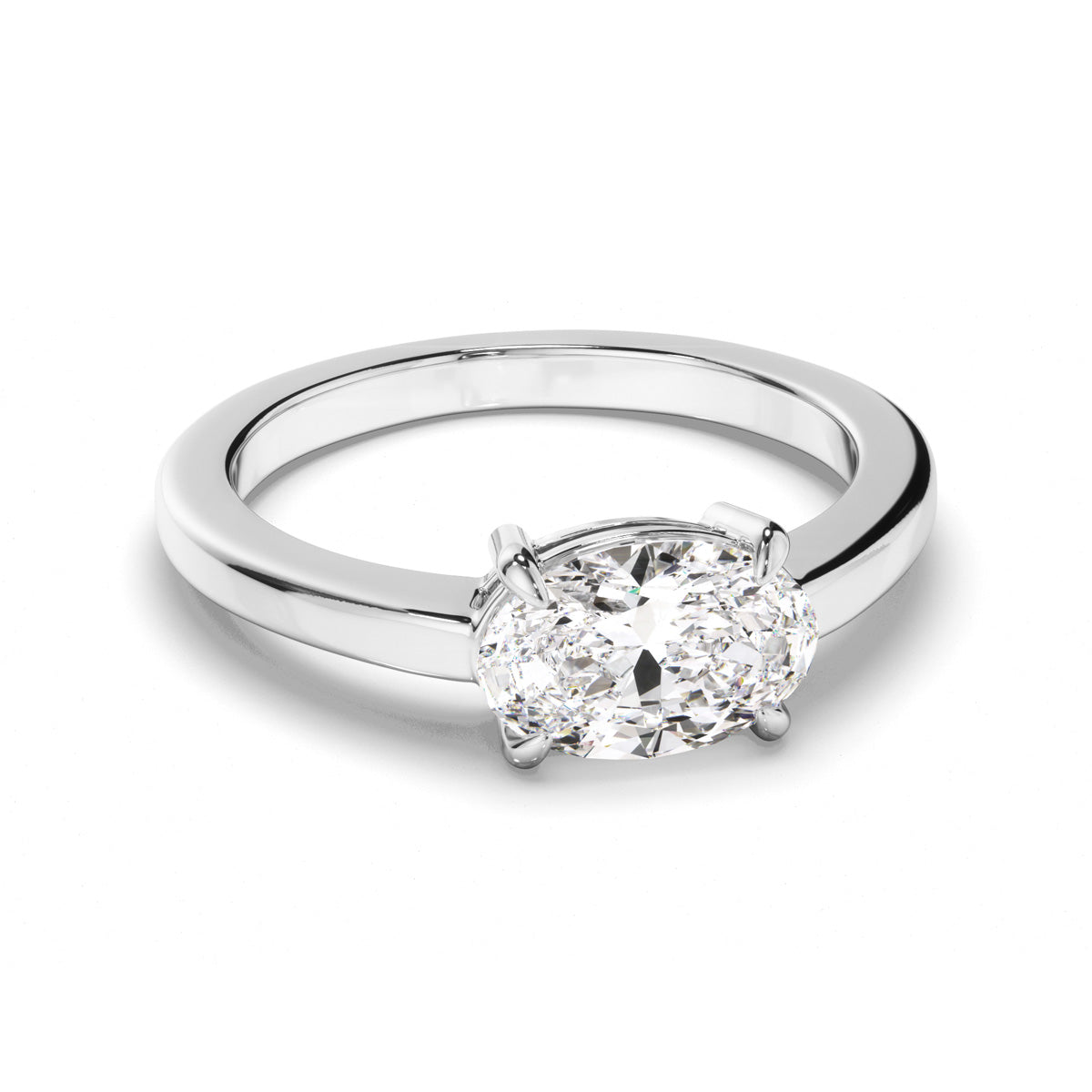 Oval Cut Diamond East West Solitaire Engagement Ring