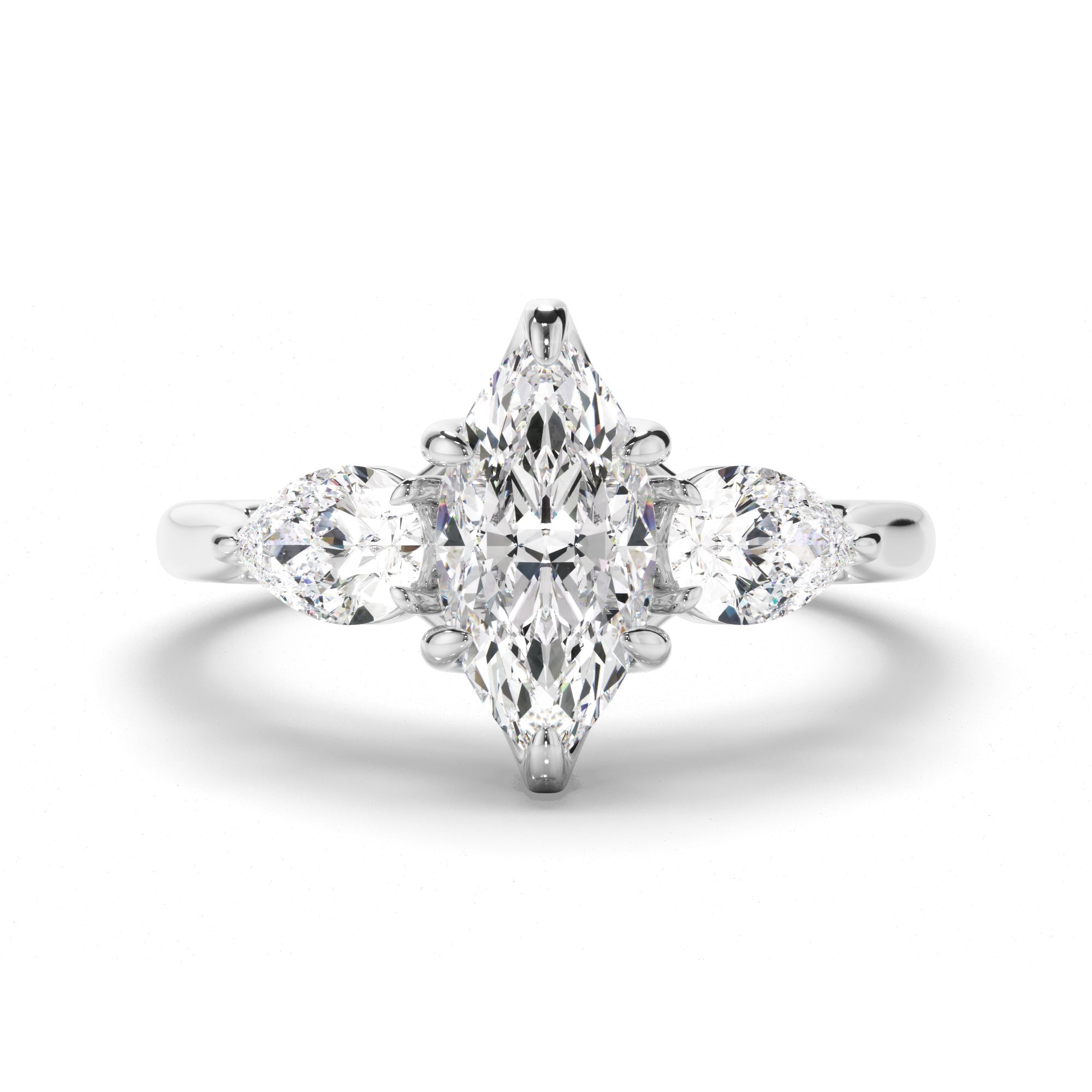 Marquise Cut Diamond Trilogy Engagement Ring with Pear Sides