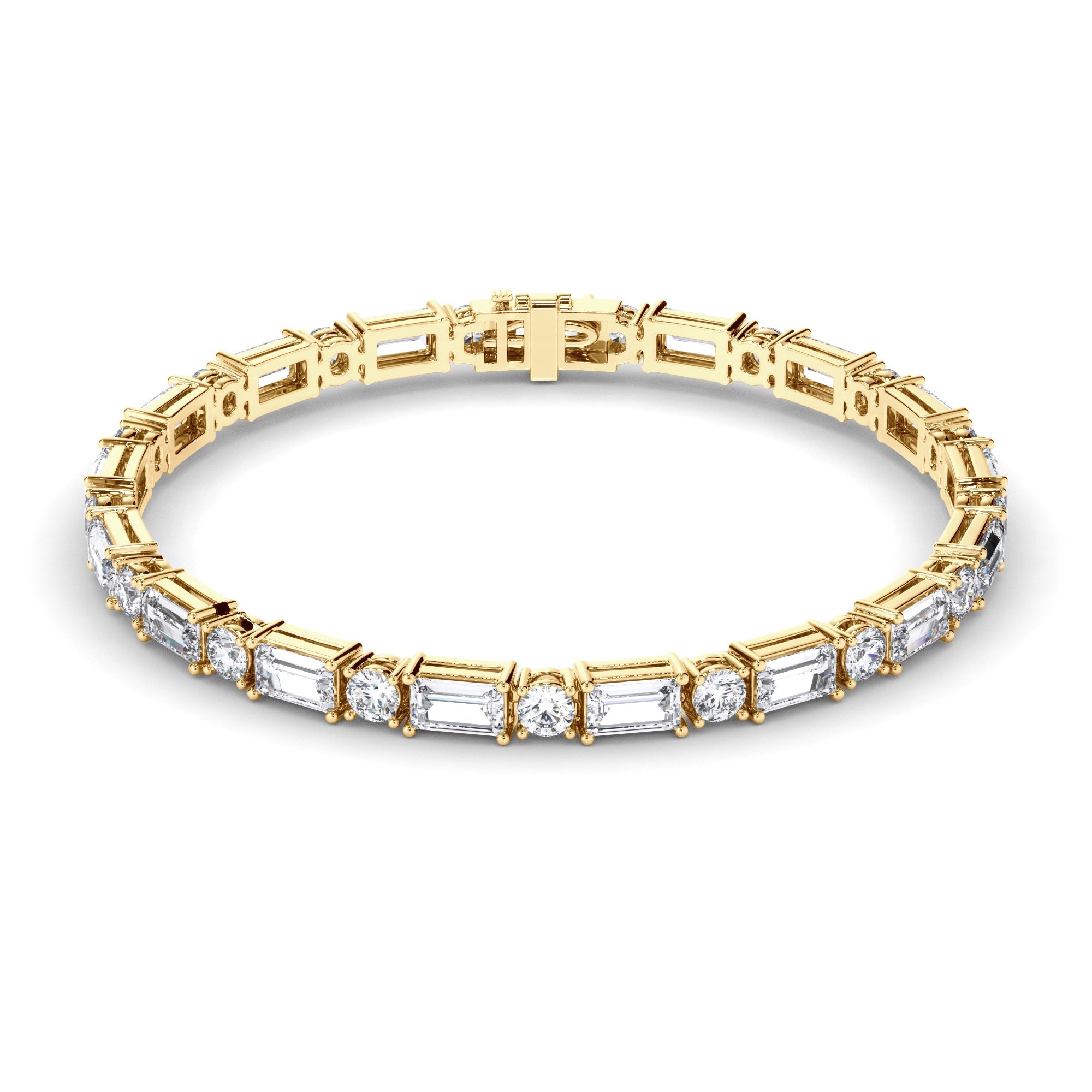 Round Brilliant & Baguette Cut Natural Mined Diamond Tennis Bracelet