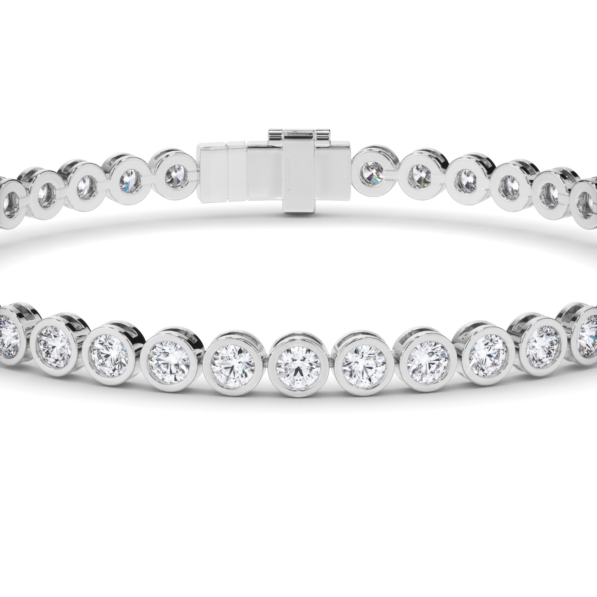 Round Brilliant Cut Natural Mined Diamond Bezel Set Tennis Bracelet
