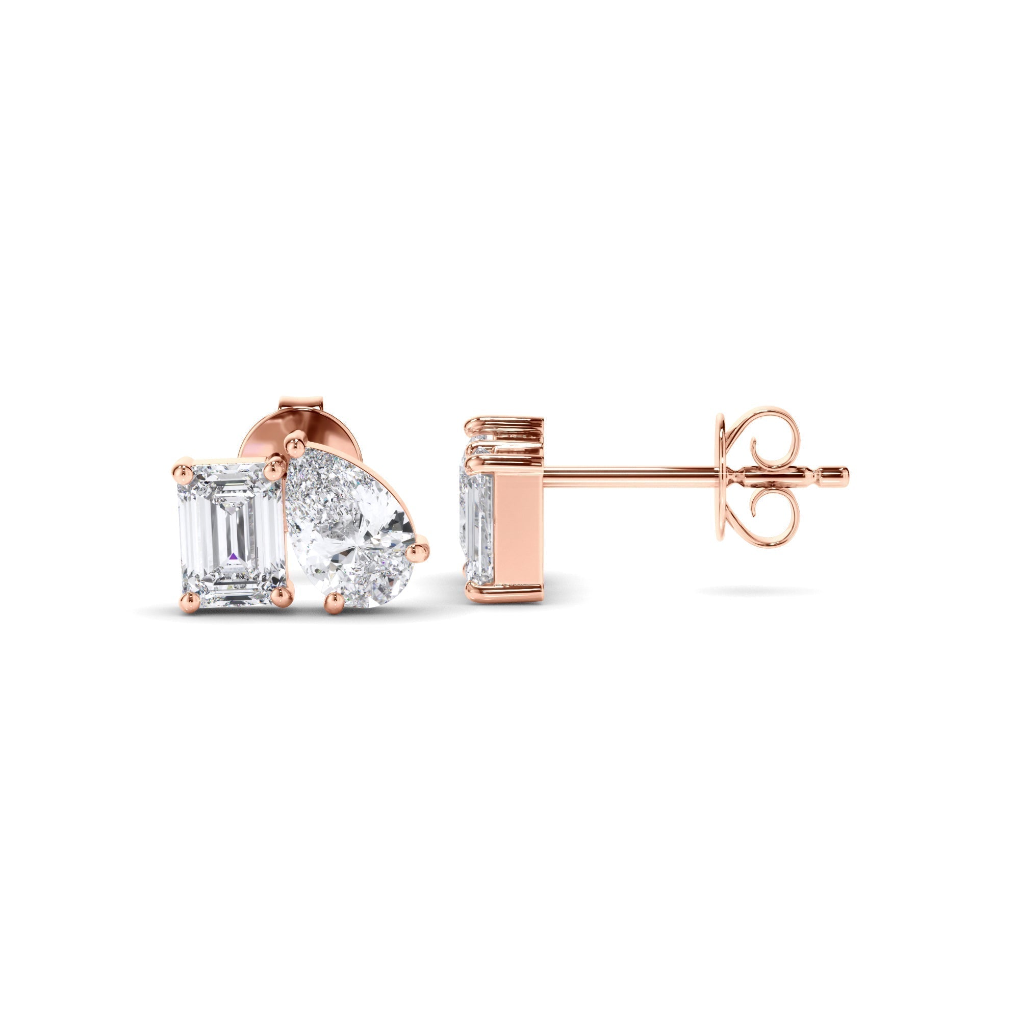 Emerald & Pear Cut Diamond Stud Earrings