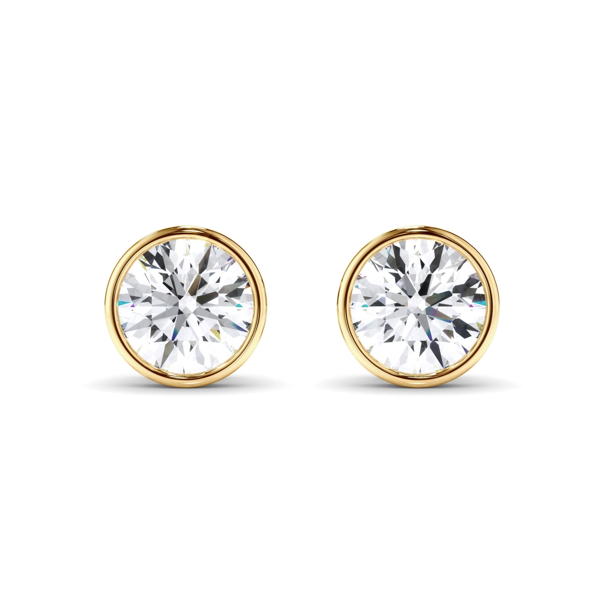 Round Brilliant Cut Diamond Bezel Set Stud Earrings