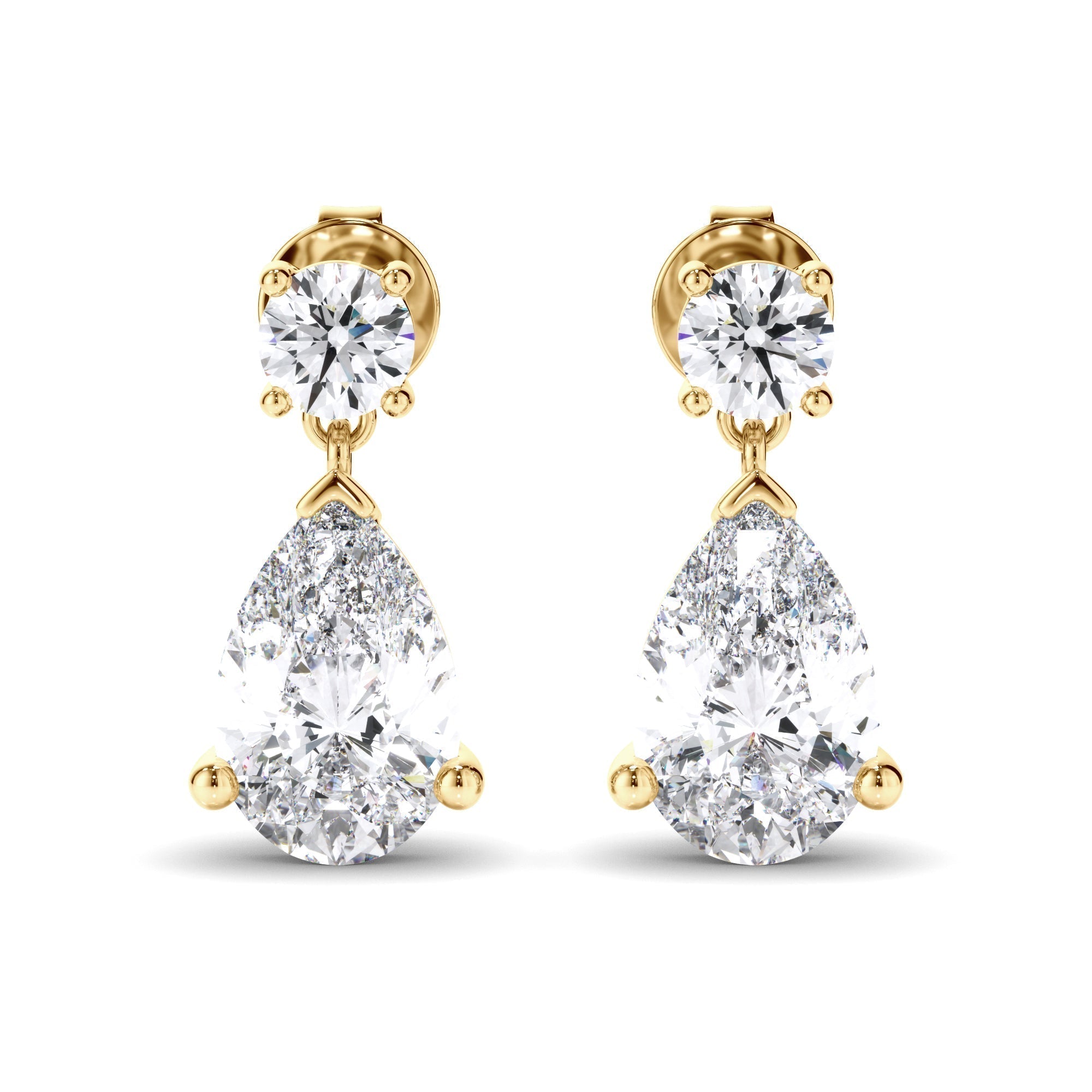Pear & Round Brilliant Cut Diamond Drop Stud Earrings