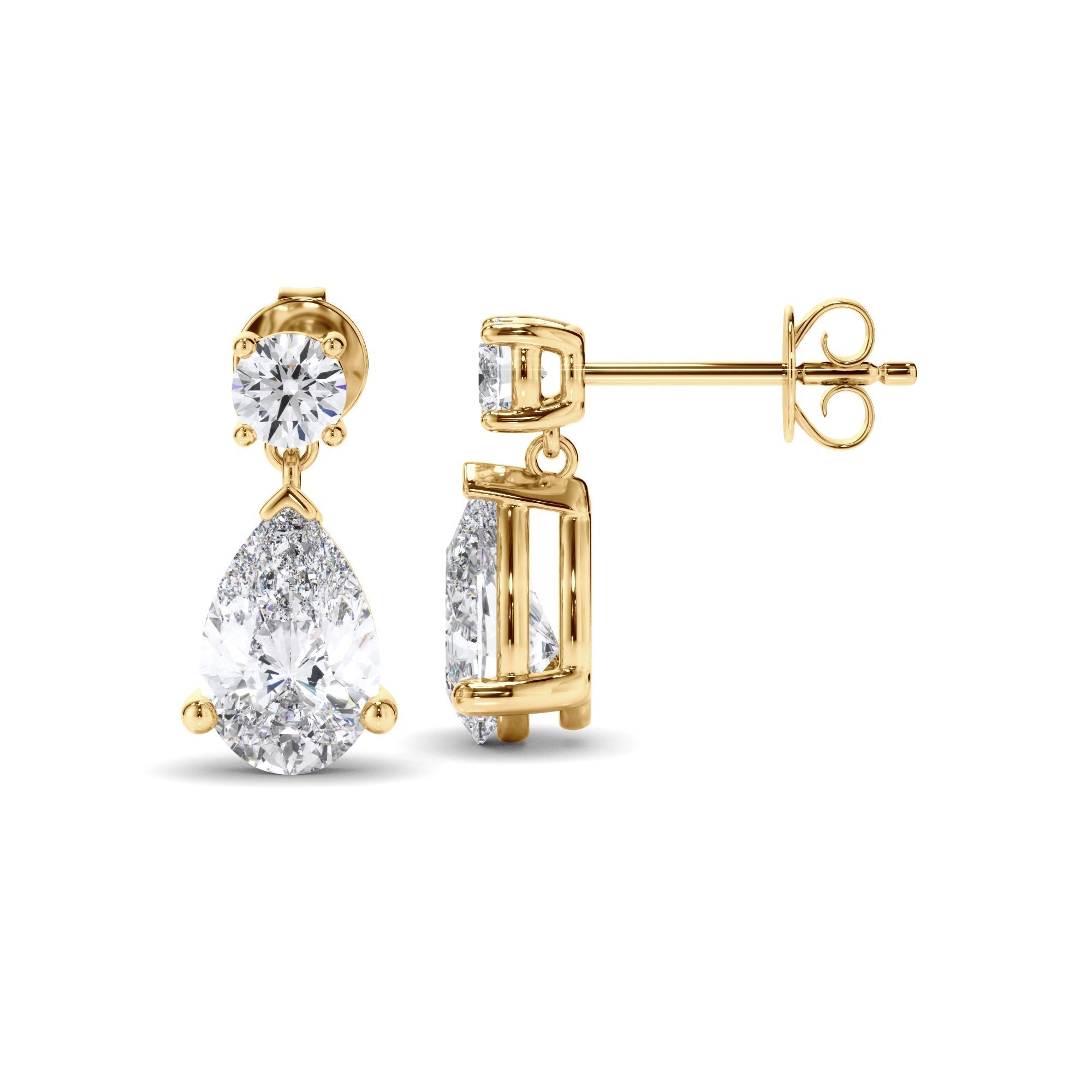 Pear & Round Brilliant Cut Diamond Drop Stud Earrings