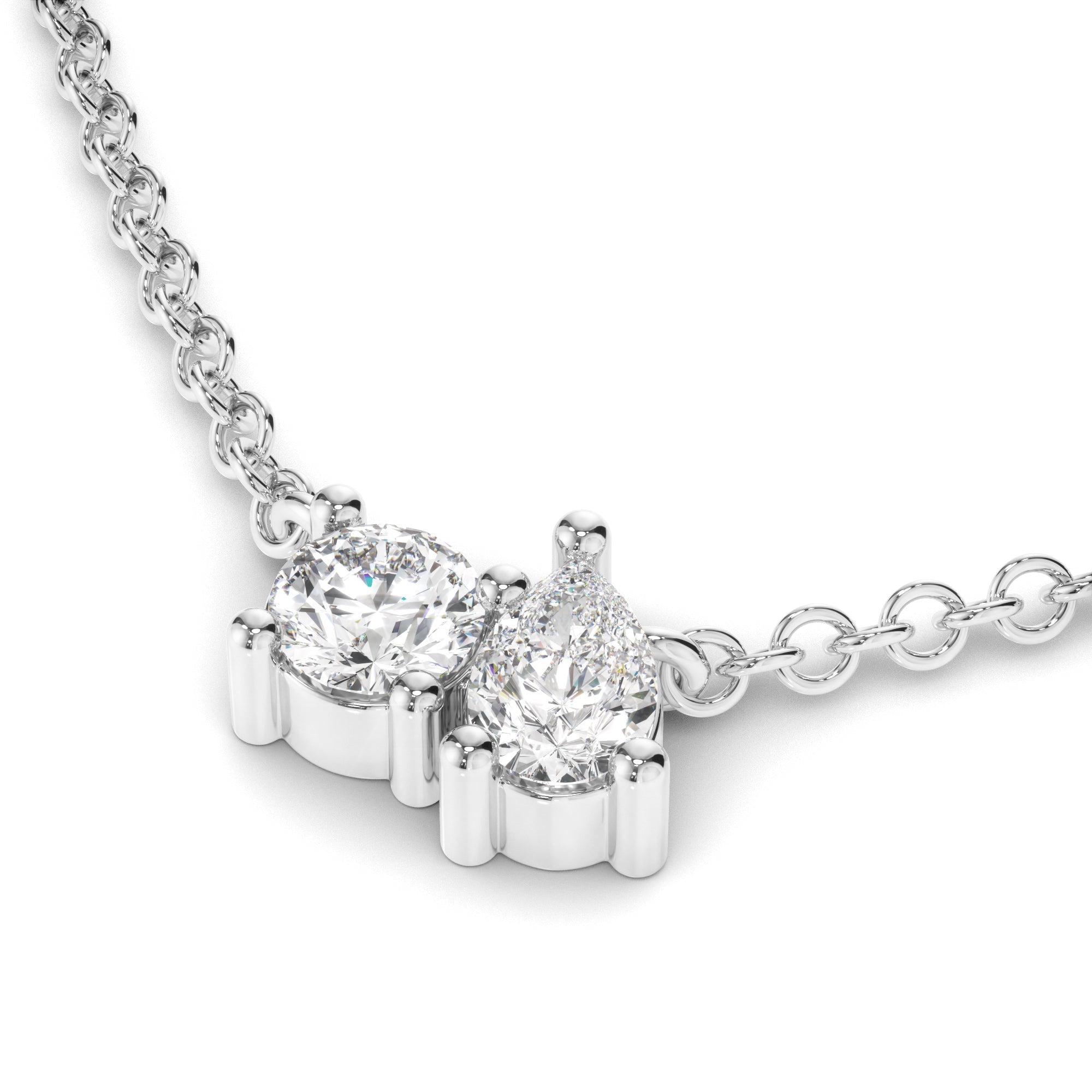 Round Brilliant & Pear Cut Diamond Toi et Moi Necklet