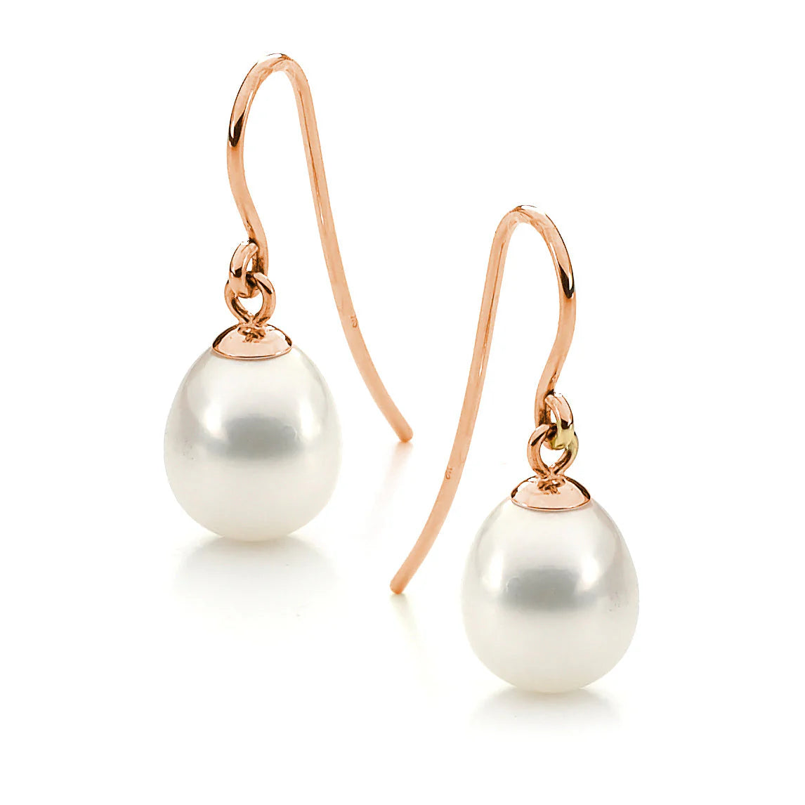 Ikecho Juliane White Pearl Drop Earrings Rose Gold 9-9.5mm