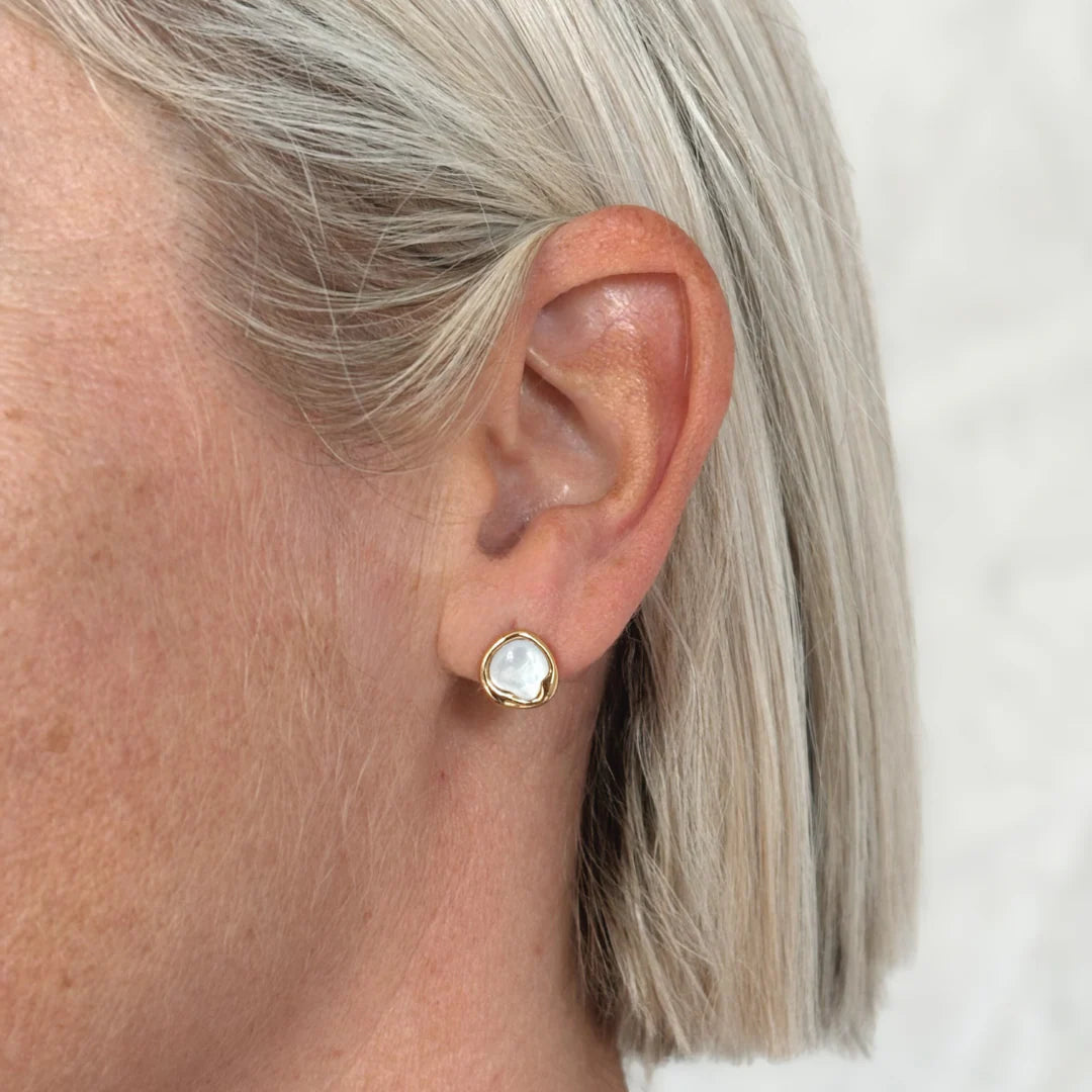Ikecho Kiara Mother of Pearl Gold Plated Earrings
