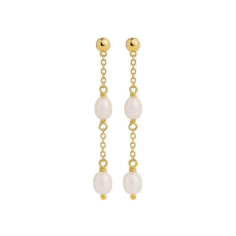 Najo Tidal Whisper Double Pearl Earring -Yellow Gold