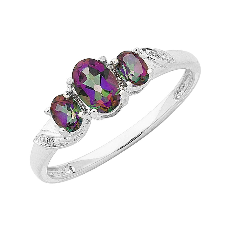 Sterling Silver Mystic Topaz & Diamond Ring