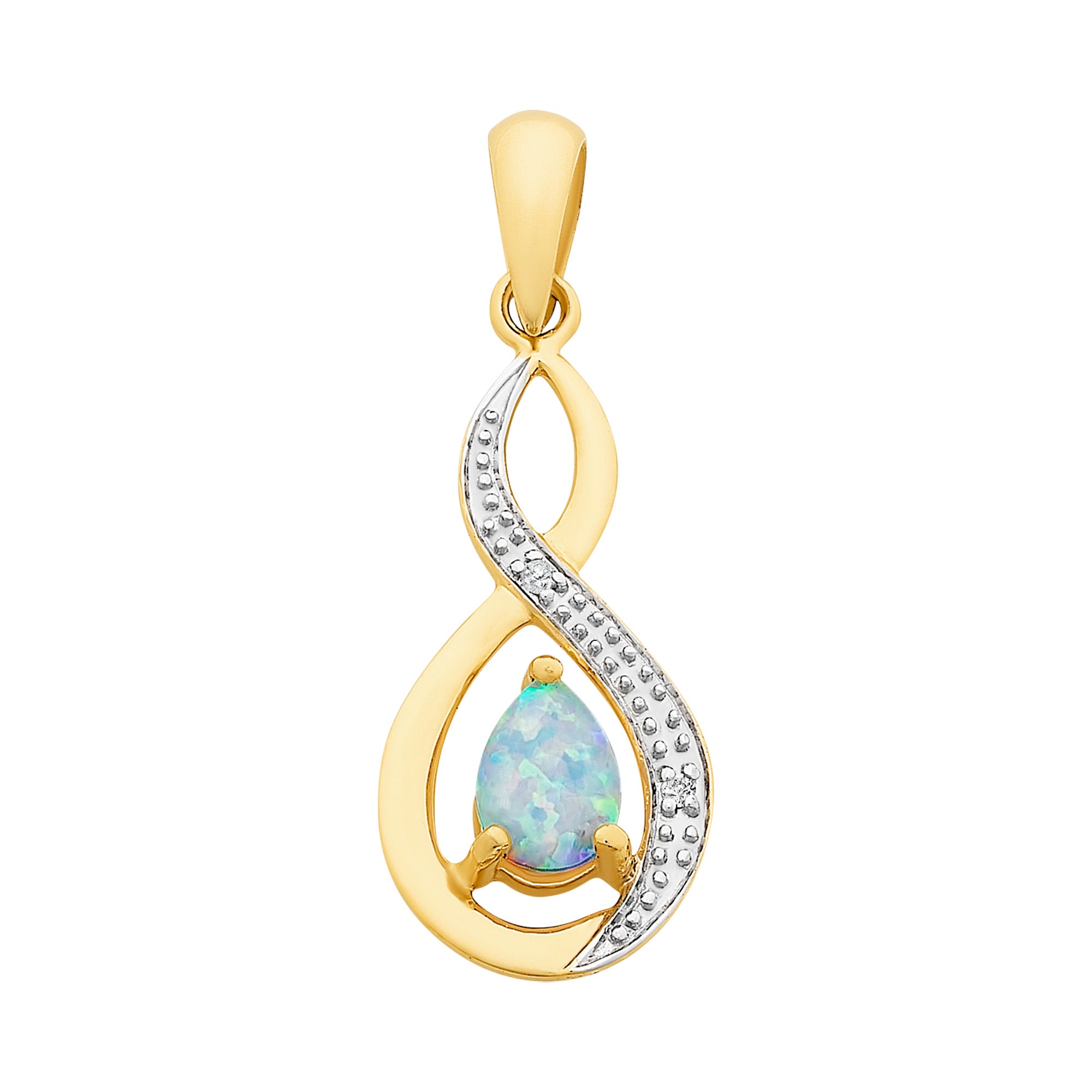 9ct Gold Created Opal And Diamond Pendant
