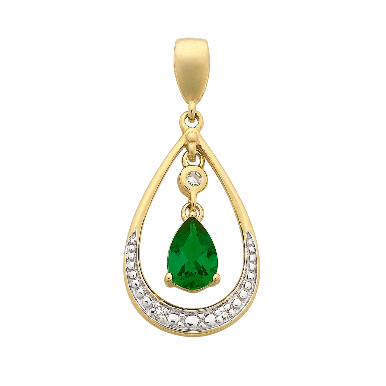 9ct gold created emerald & diamond pendant
