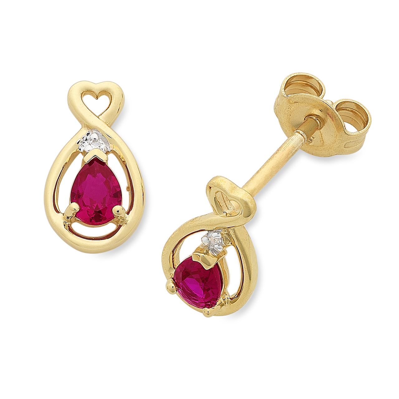 9ct gold created ruby & diamond earrings
