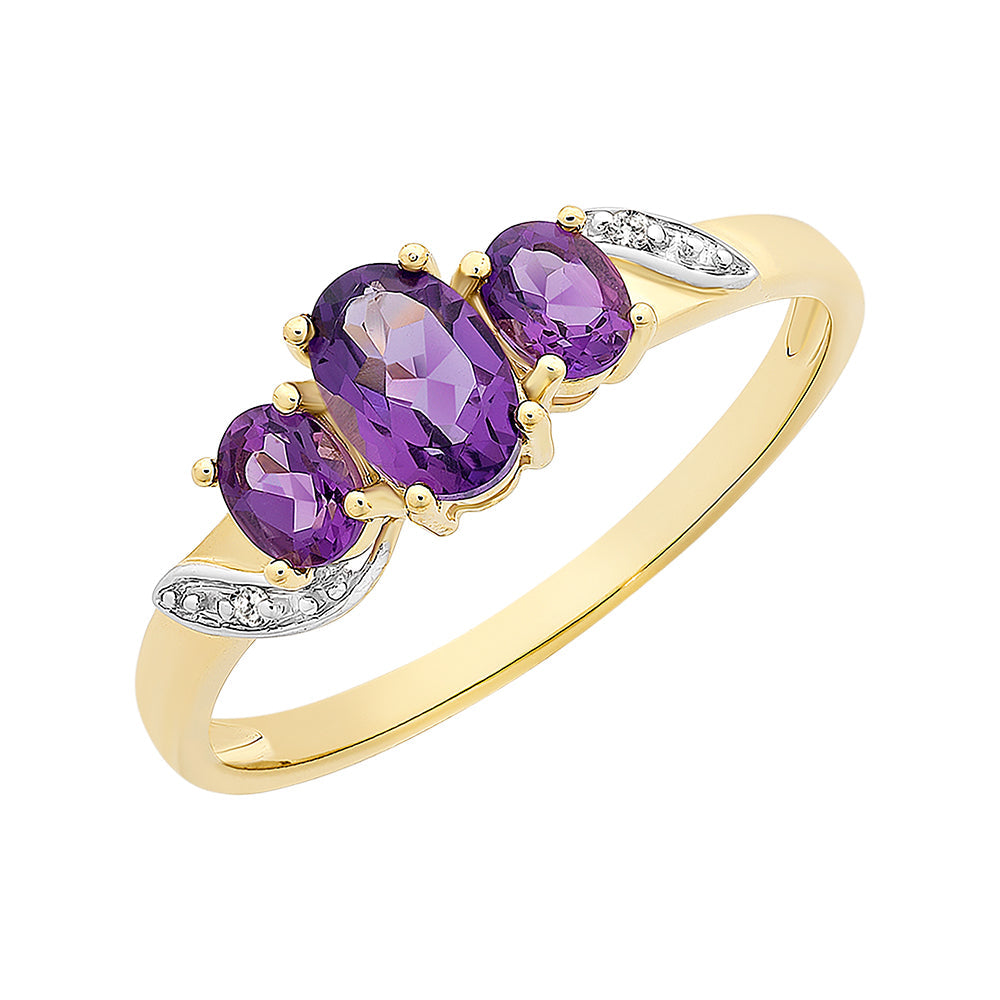 9ct Gold Amethyst & Diamond Ring