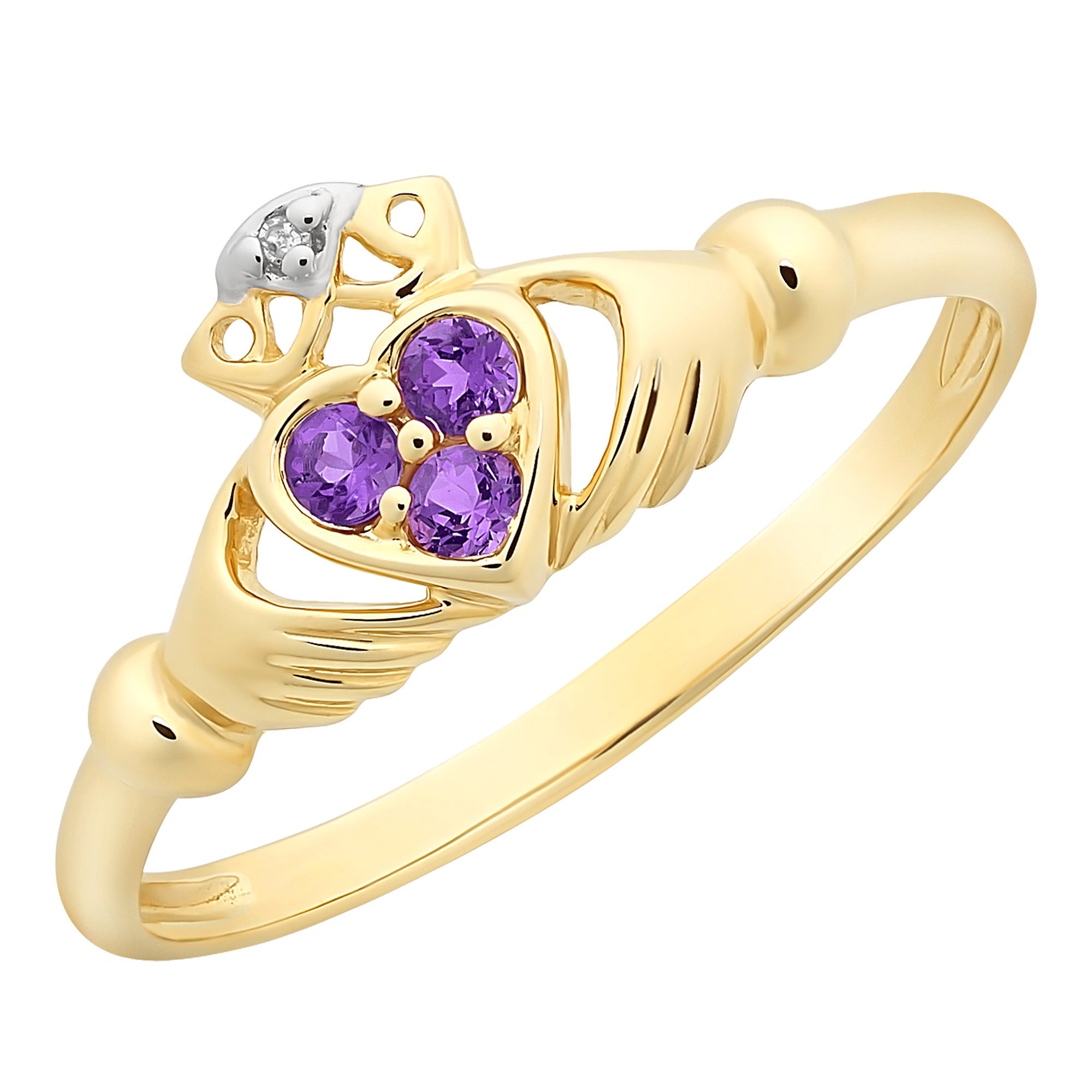 9ct Gold Amethyst & Diamond 'Claddagh' Ring