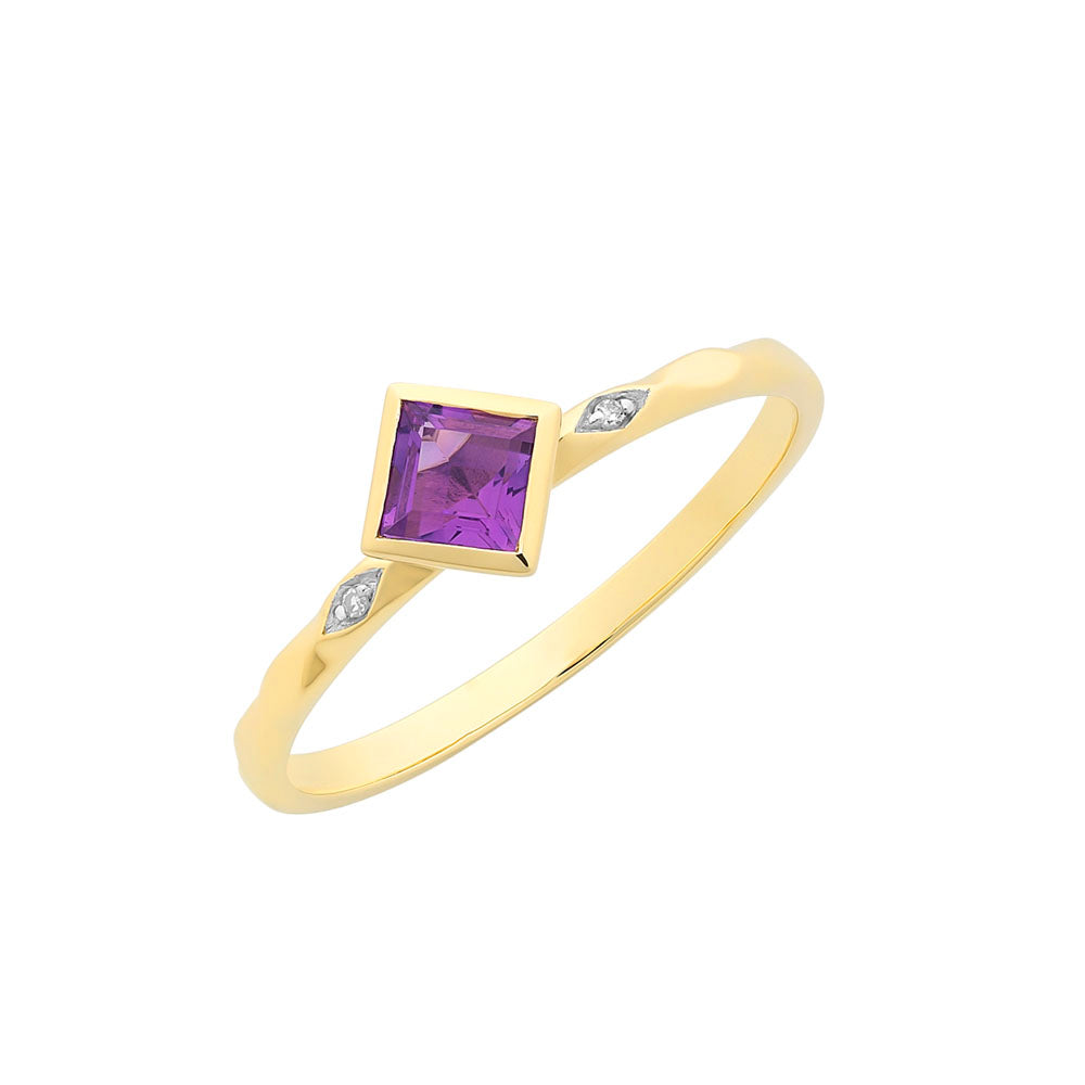 9ct Gold Amethyst & Diamond Ring