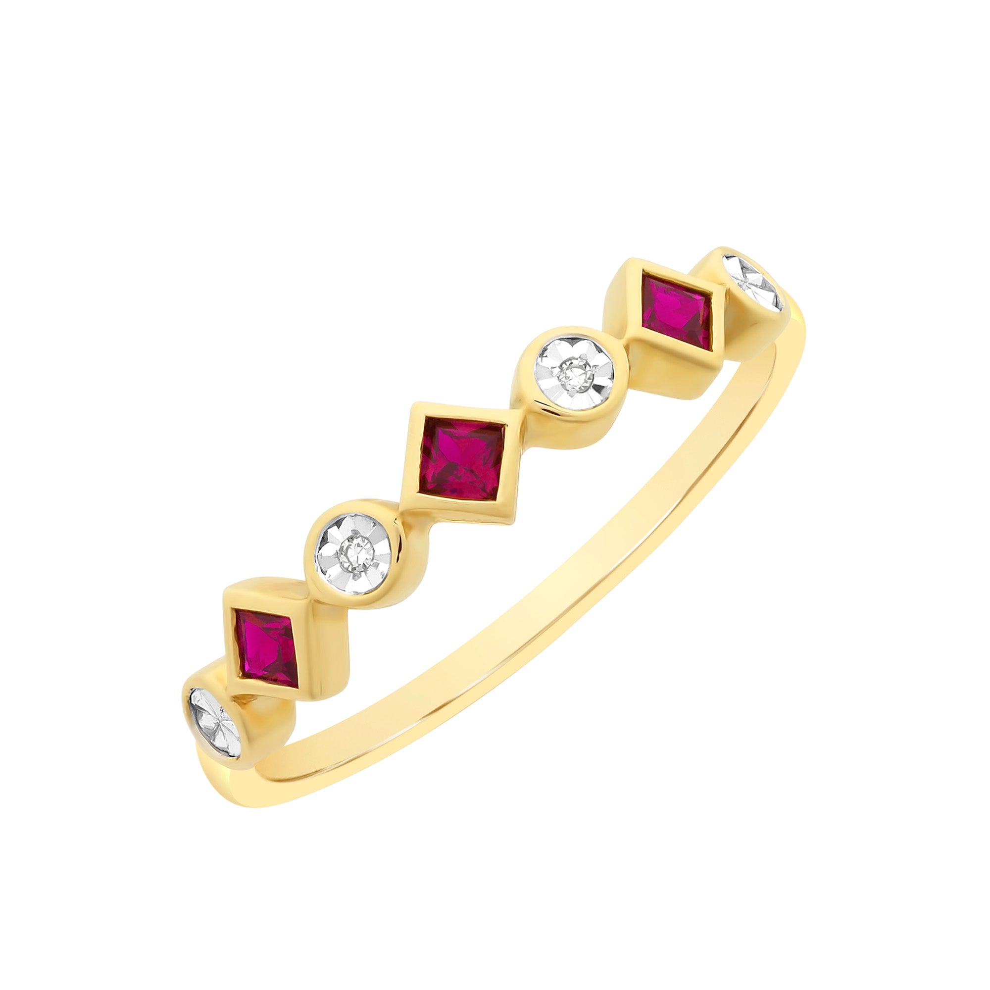 9ct Gold Created Ruby & Diamond Ring