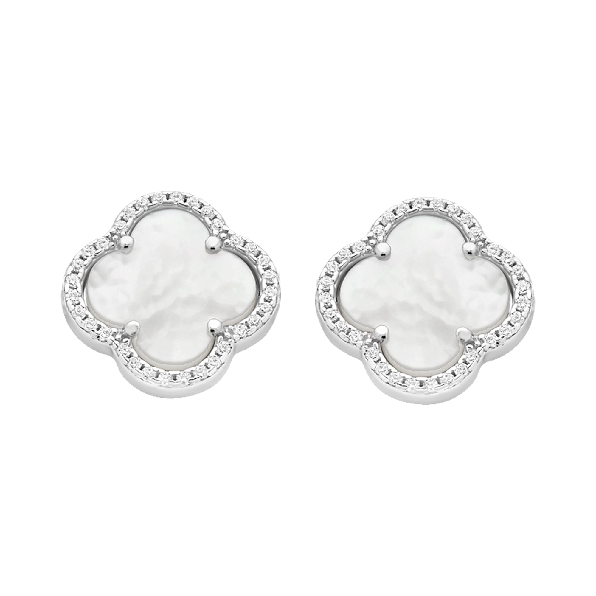 Sterling Silver Mother Of Pearl & Cubic Zirconia Earrings