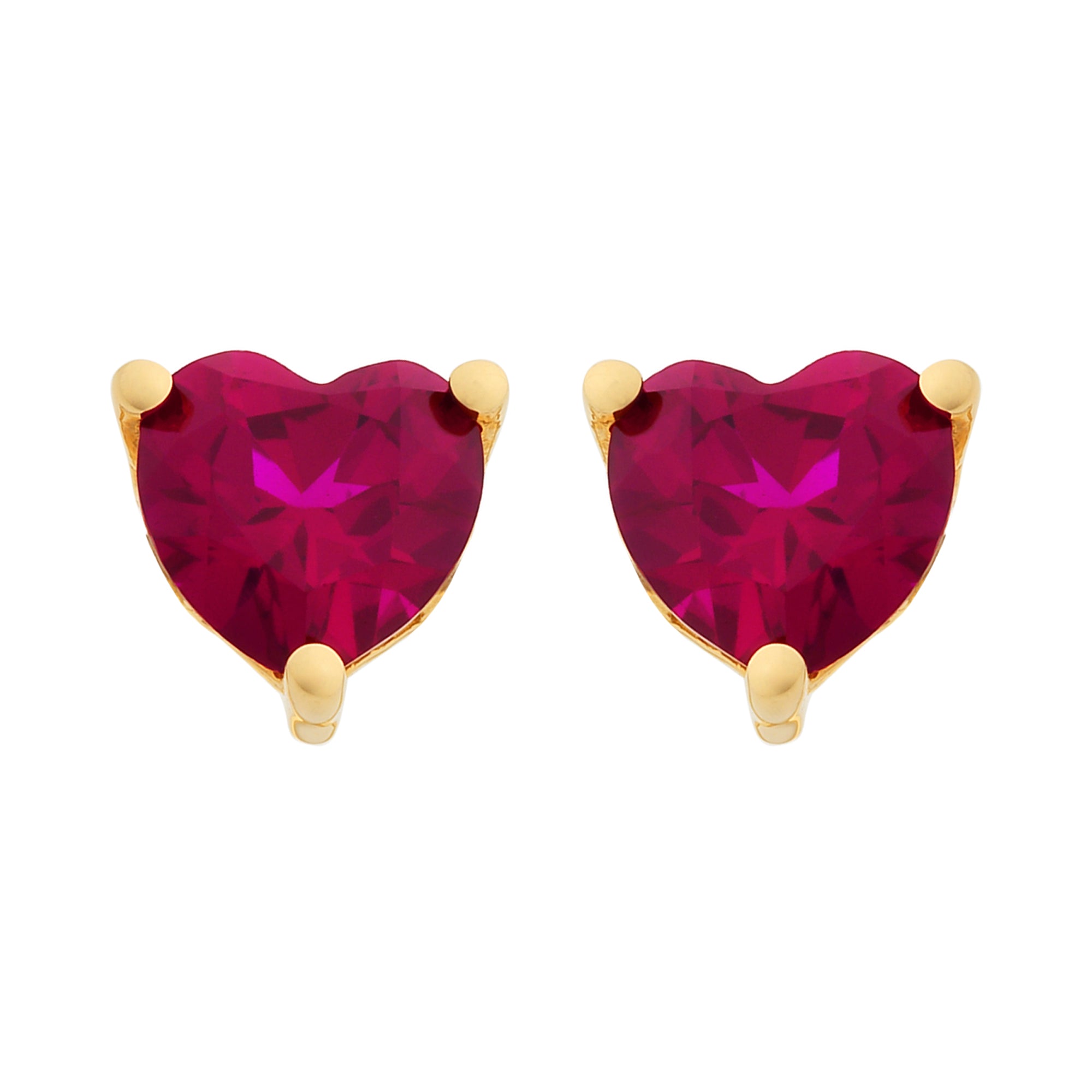 9ct gold heart shaped created ruby earrings