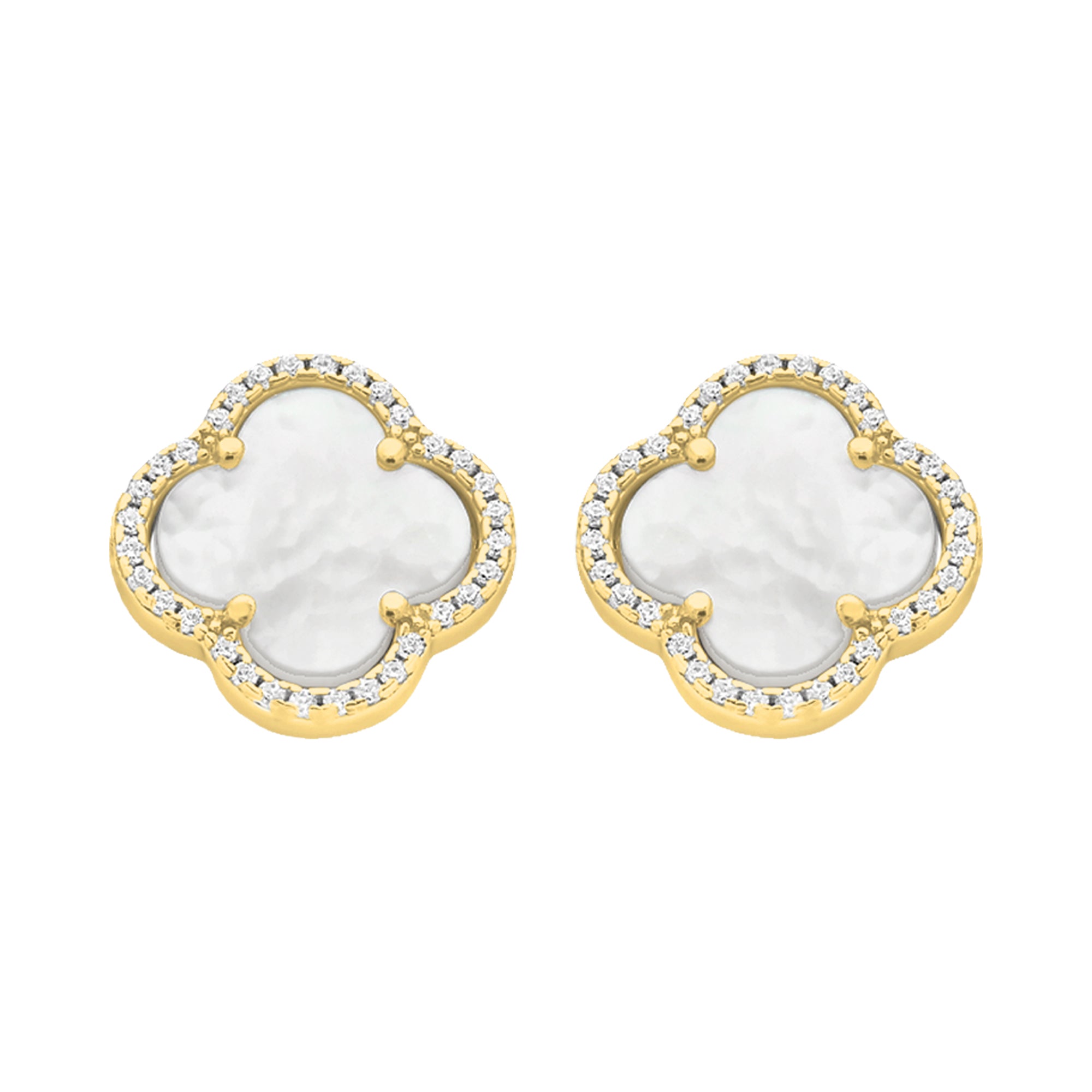 Gold-Plated Sterling Silver Mother of Pearl & Cubic Zirconia Earrings - M3407