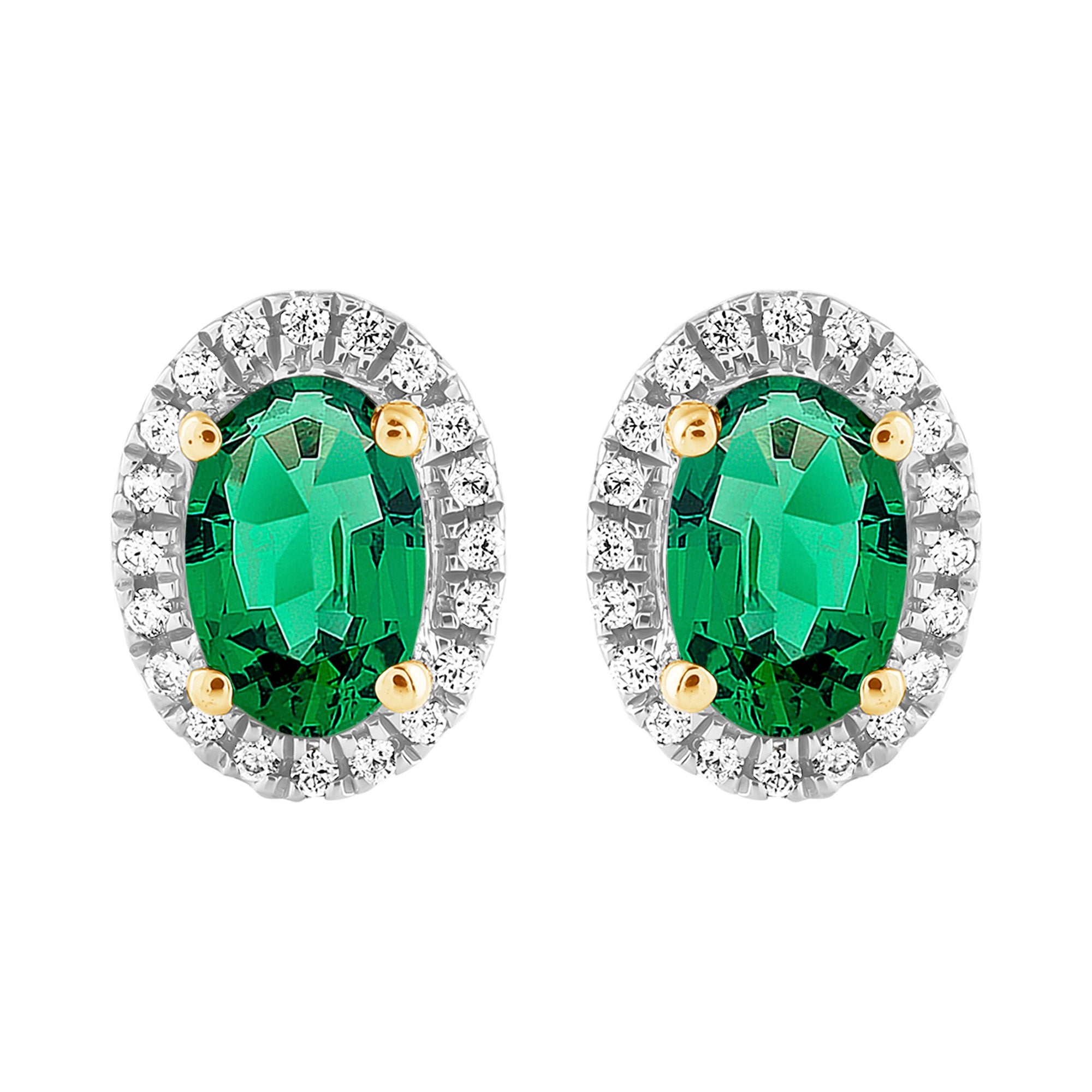 9ct Gold Created Emerald & Diamond Earrings - M3410