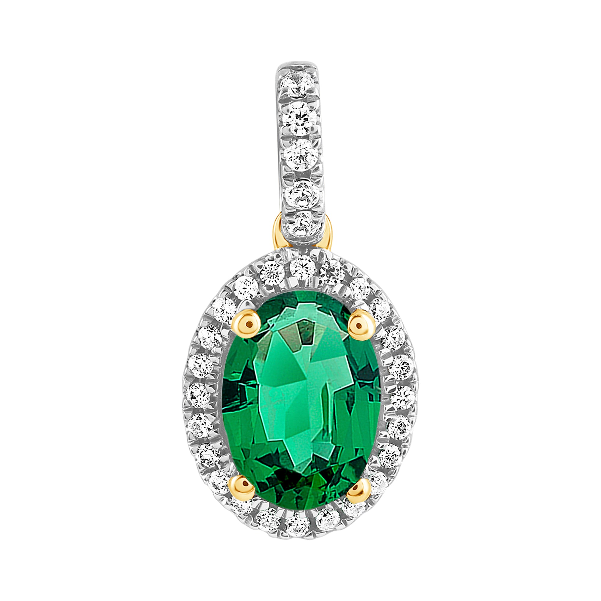 9ct Gold Created Emerald & Diamond Pendant - M3411