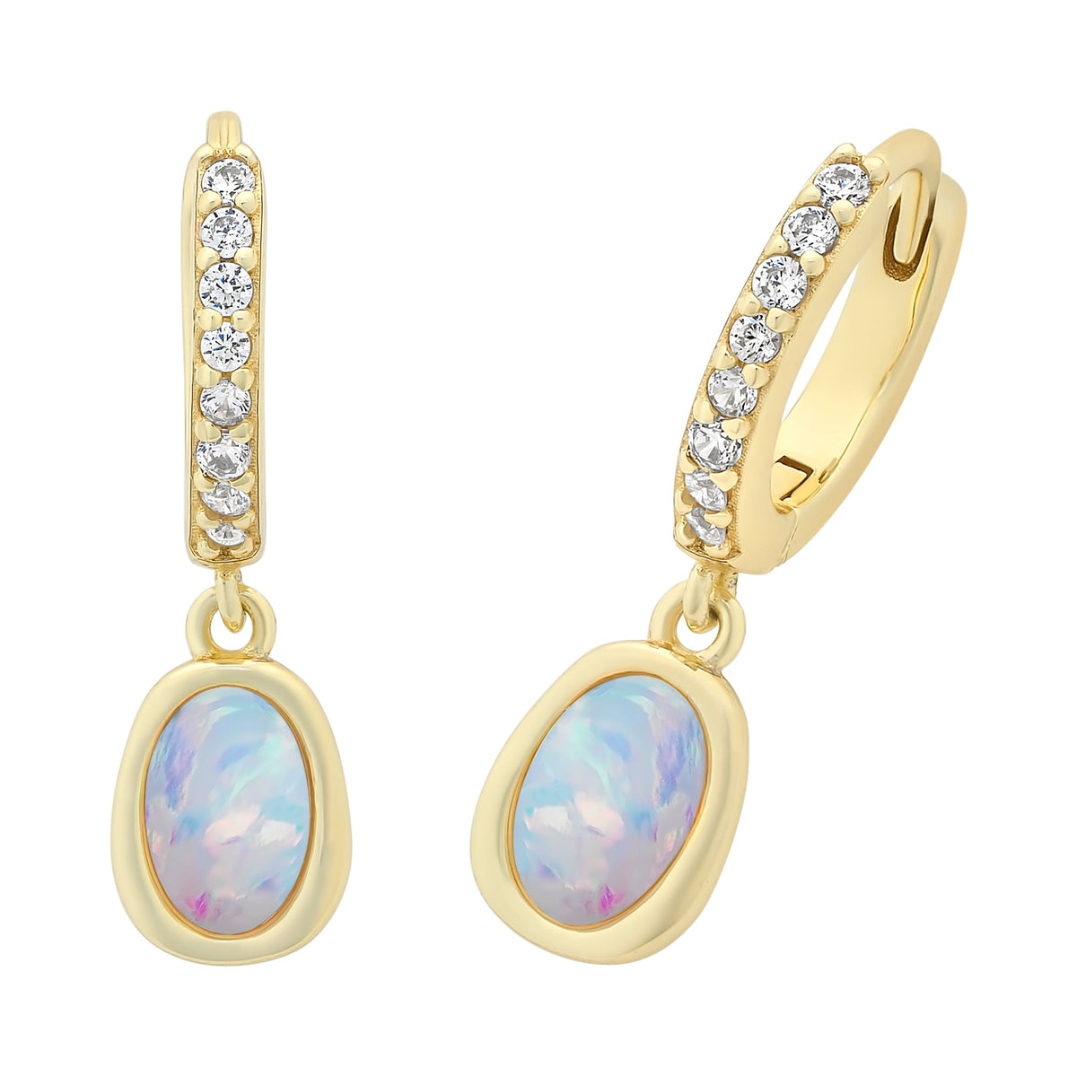 Gold-Plated Sterling Silver Lab Grown Opal & Cubic Zirconia Earrings
