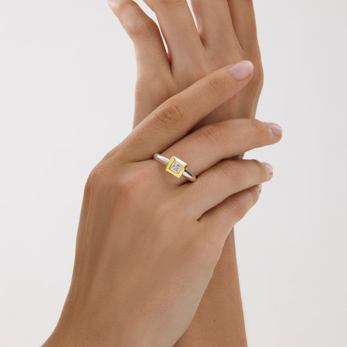 Najo Halo 2-Tone Cubic Zirconia Ring - Silver/Yellow Gold - Small