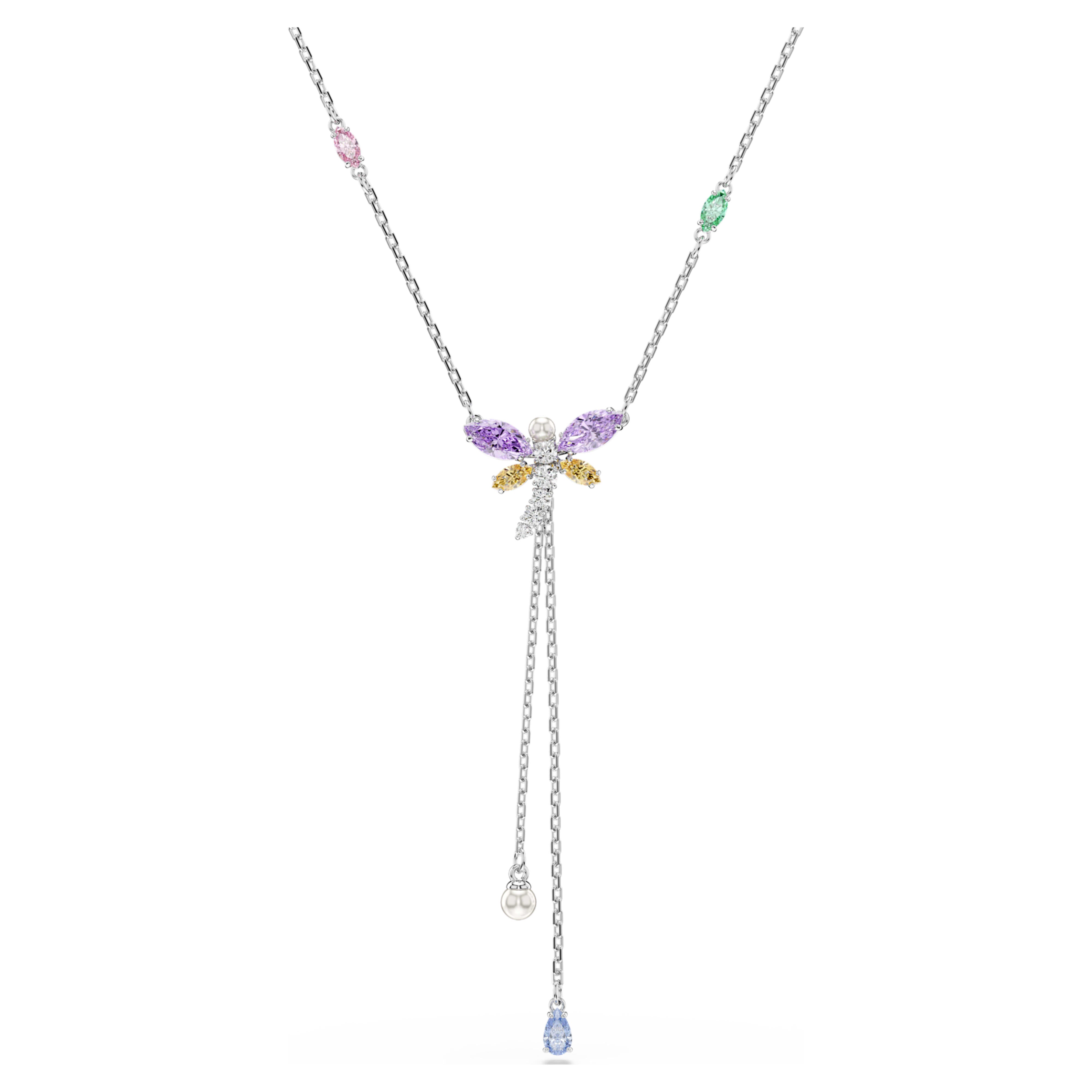 Swarovski Ariana Grande x Swarovski Y Necklace – Mixed cuts, Dragonfly, Multicoloured, Rhodium plated