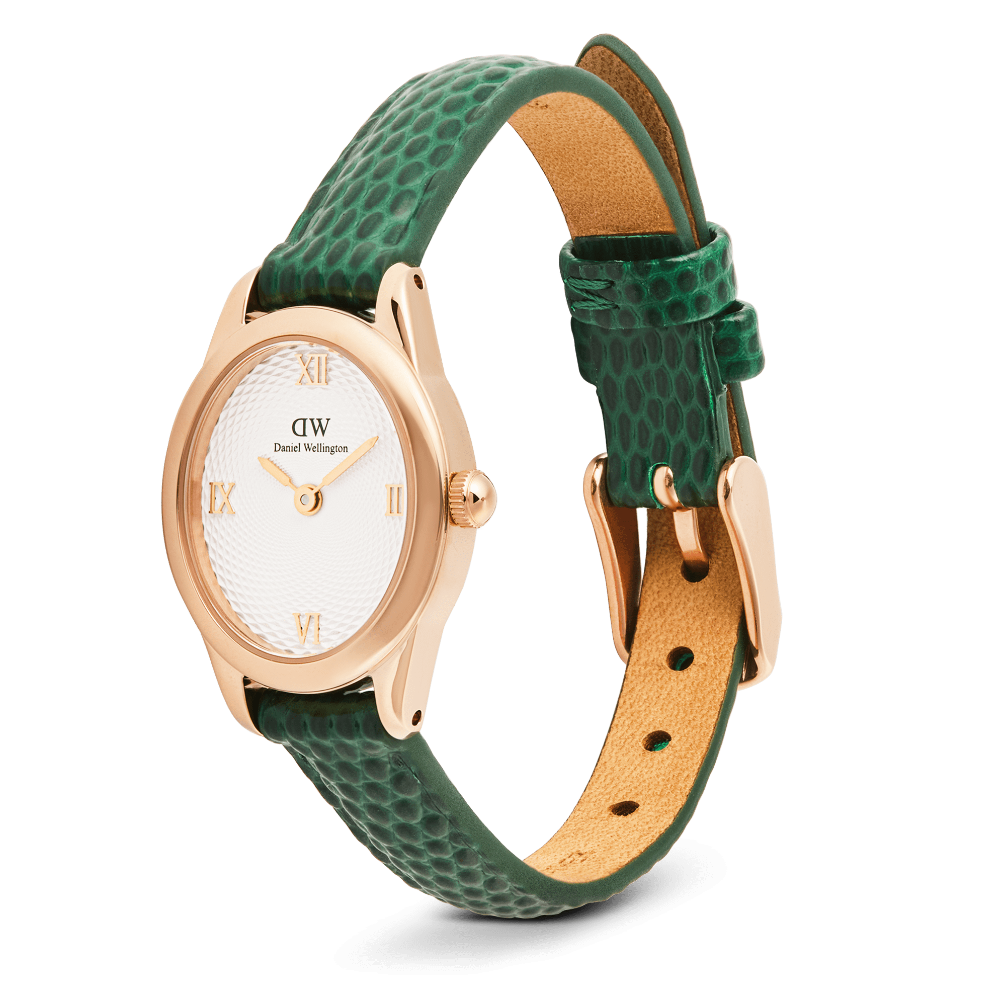 Daniel Wellington Ophelia Mini Green Lizard White Guilloché Rose Gold
