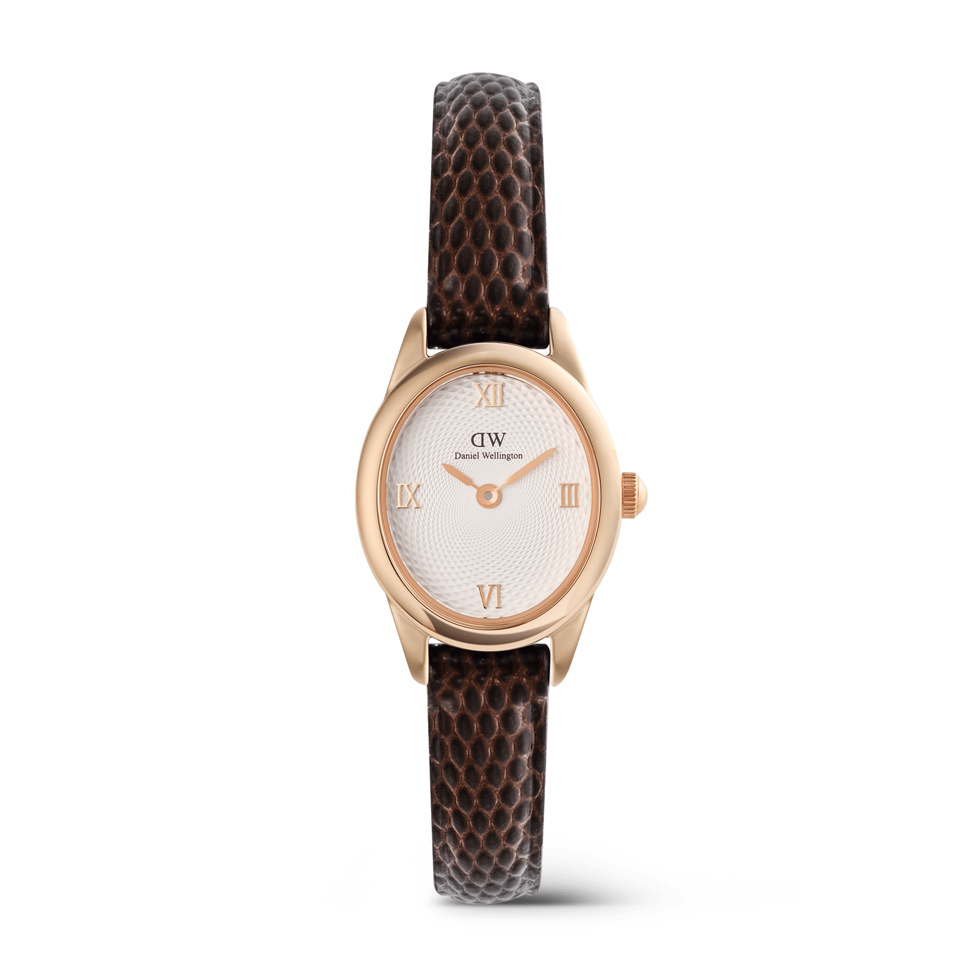 Daniel Wellington Ophelia Mini Dark Brown Lizard White Guilloché Rose Gold
