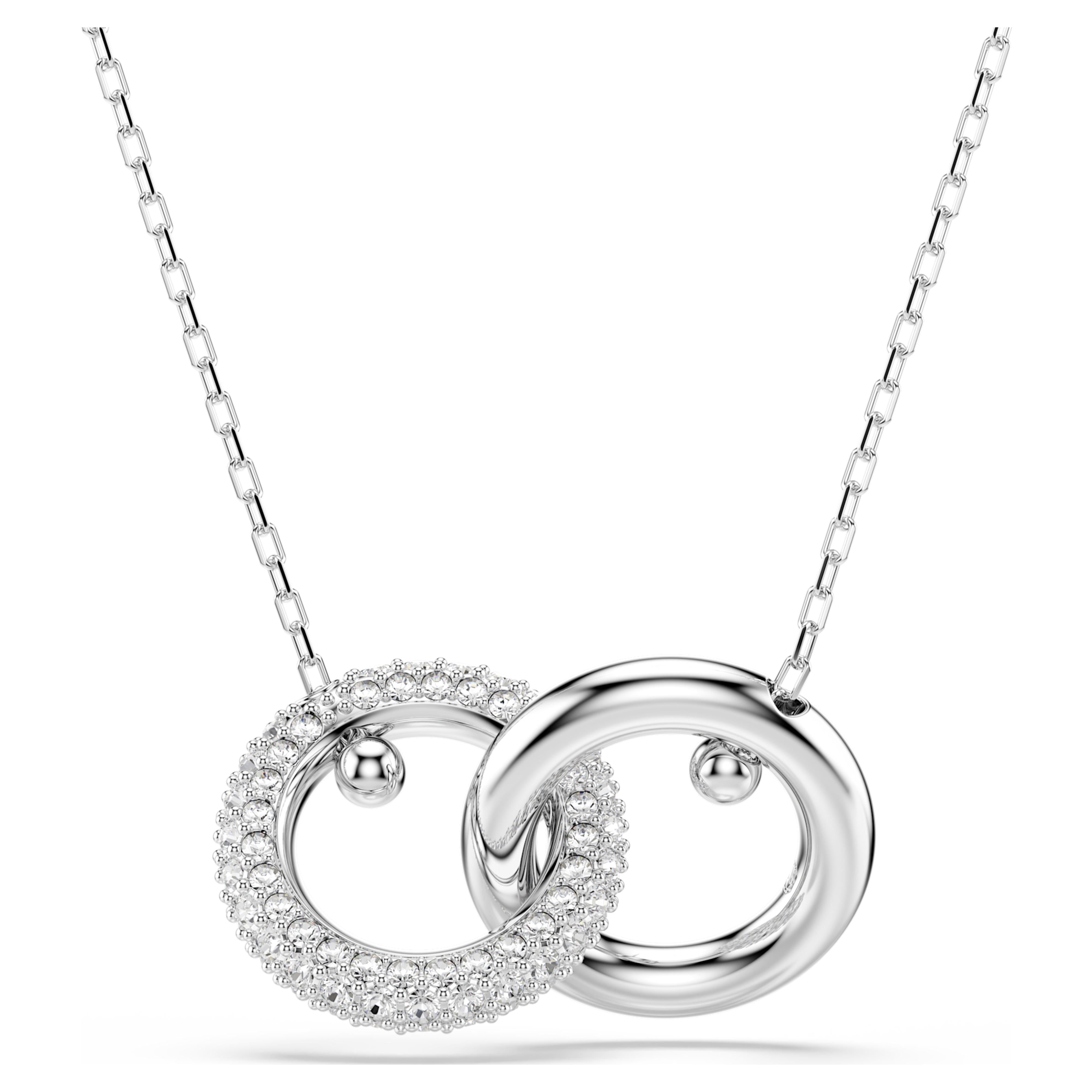 Swarovski Dextera Pendant – Interlocking loop, White, Rhodium plated