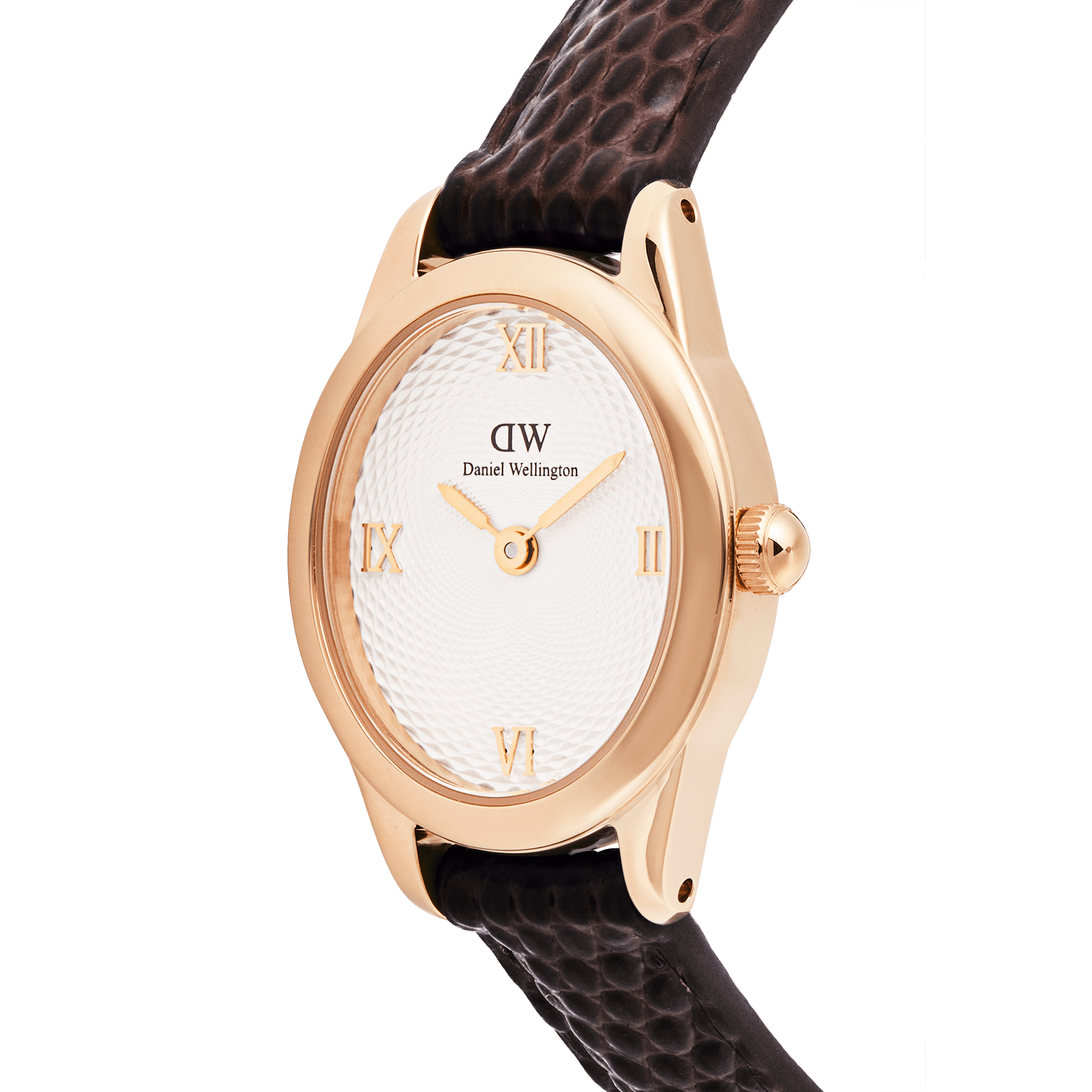 Daniel Wellington Ophelia Mini Dark Brown Lizard White Guilloché Rose Gold