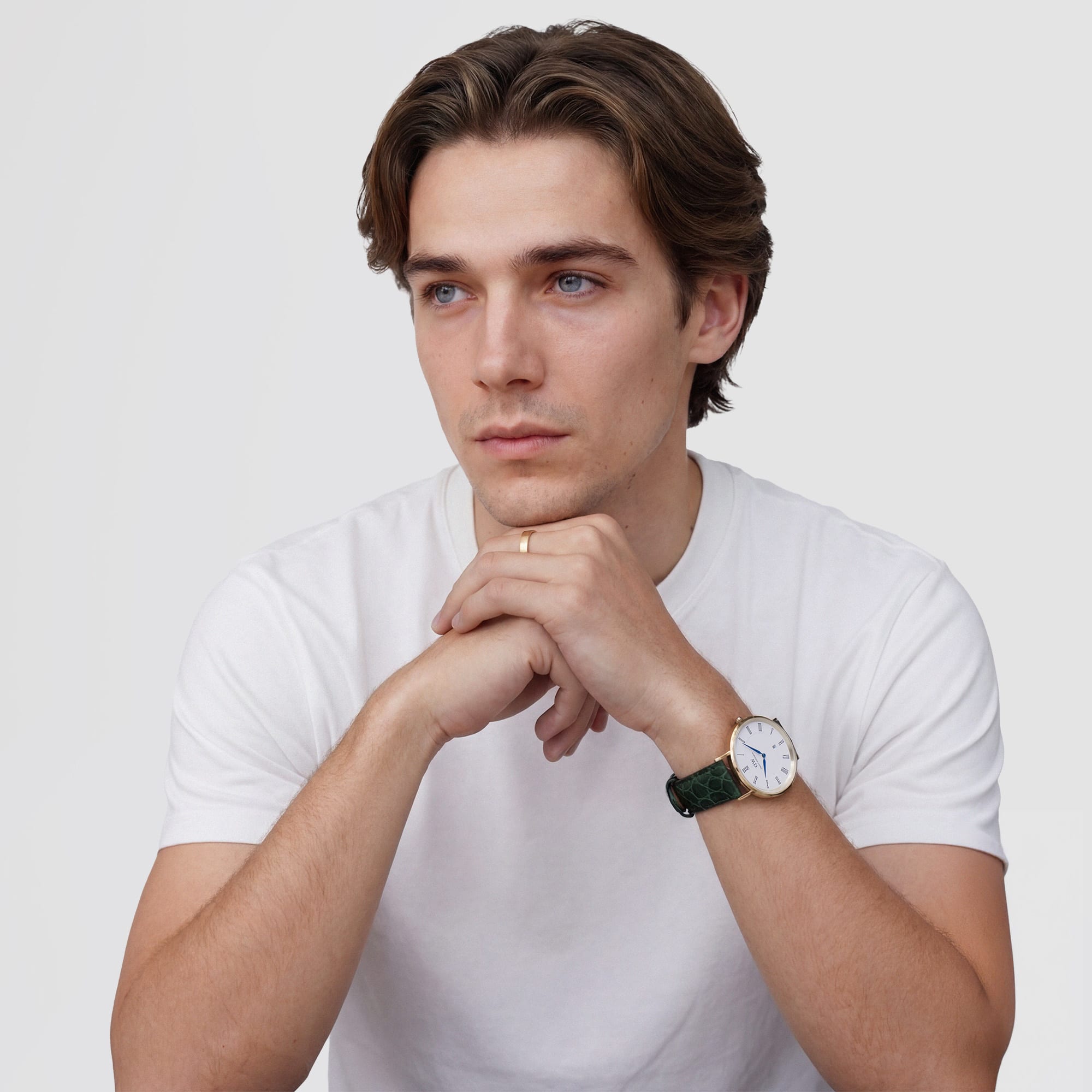 Daniel Wellington Classic Roman Numerals Date Dark Green Croc Belly Gold