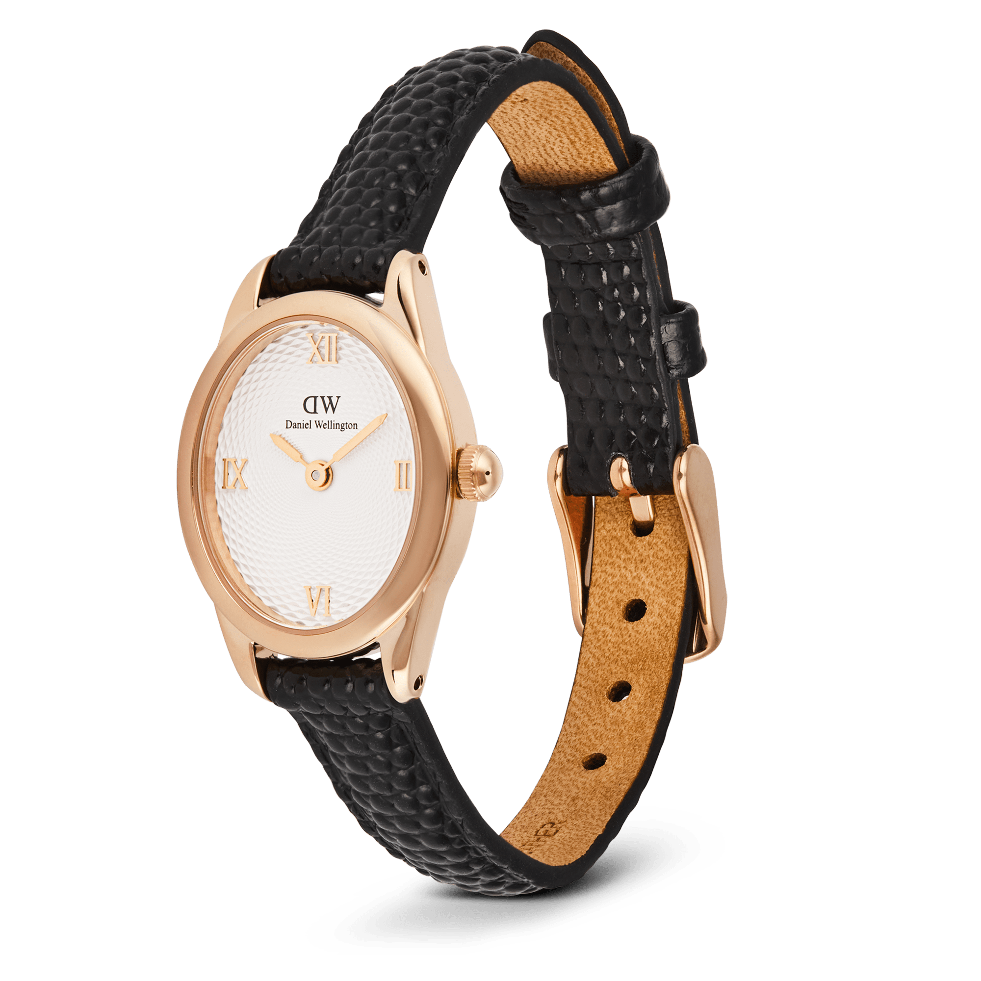 Daniel Wellington Ophelia Mini Black Lizard White Guilloché Rose Gold