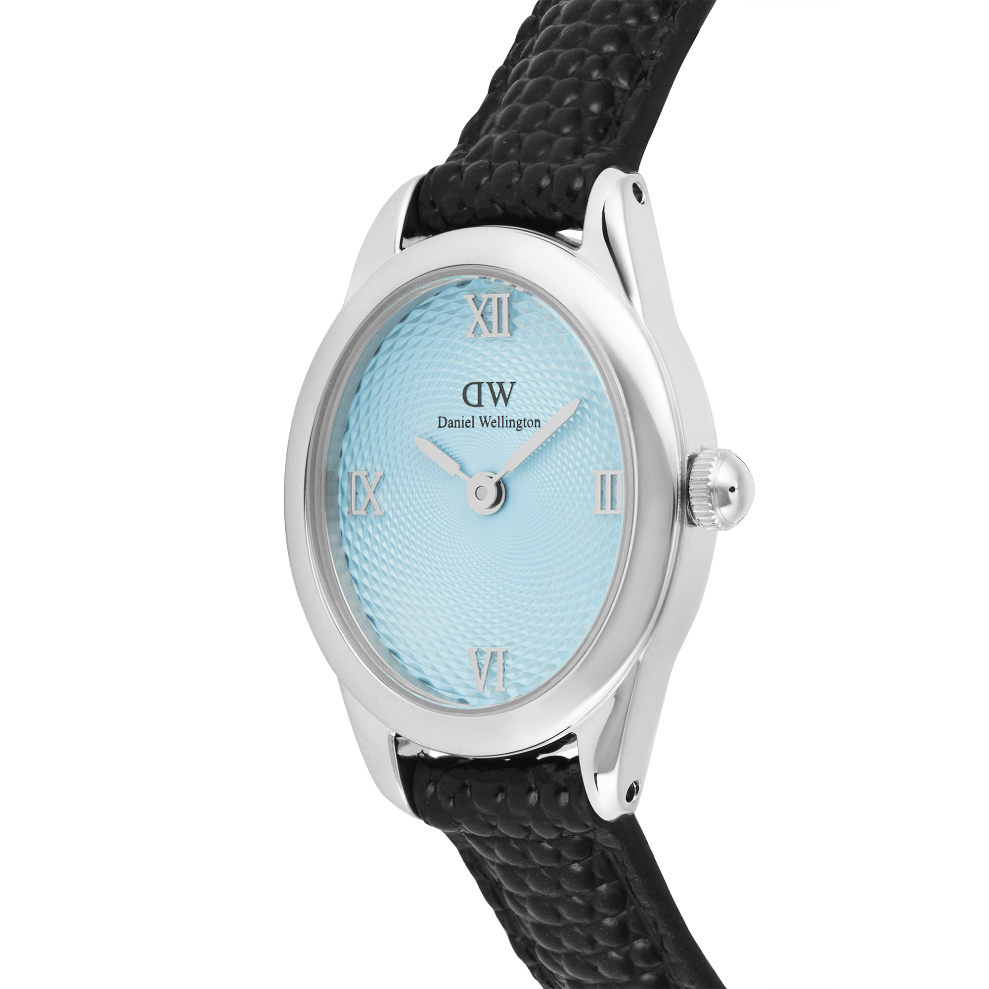 Daniel Wellington Ophelia Mini Black Lizard Ice Blue Guilloché Silver