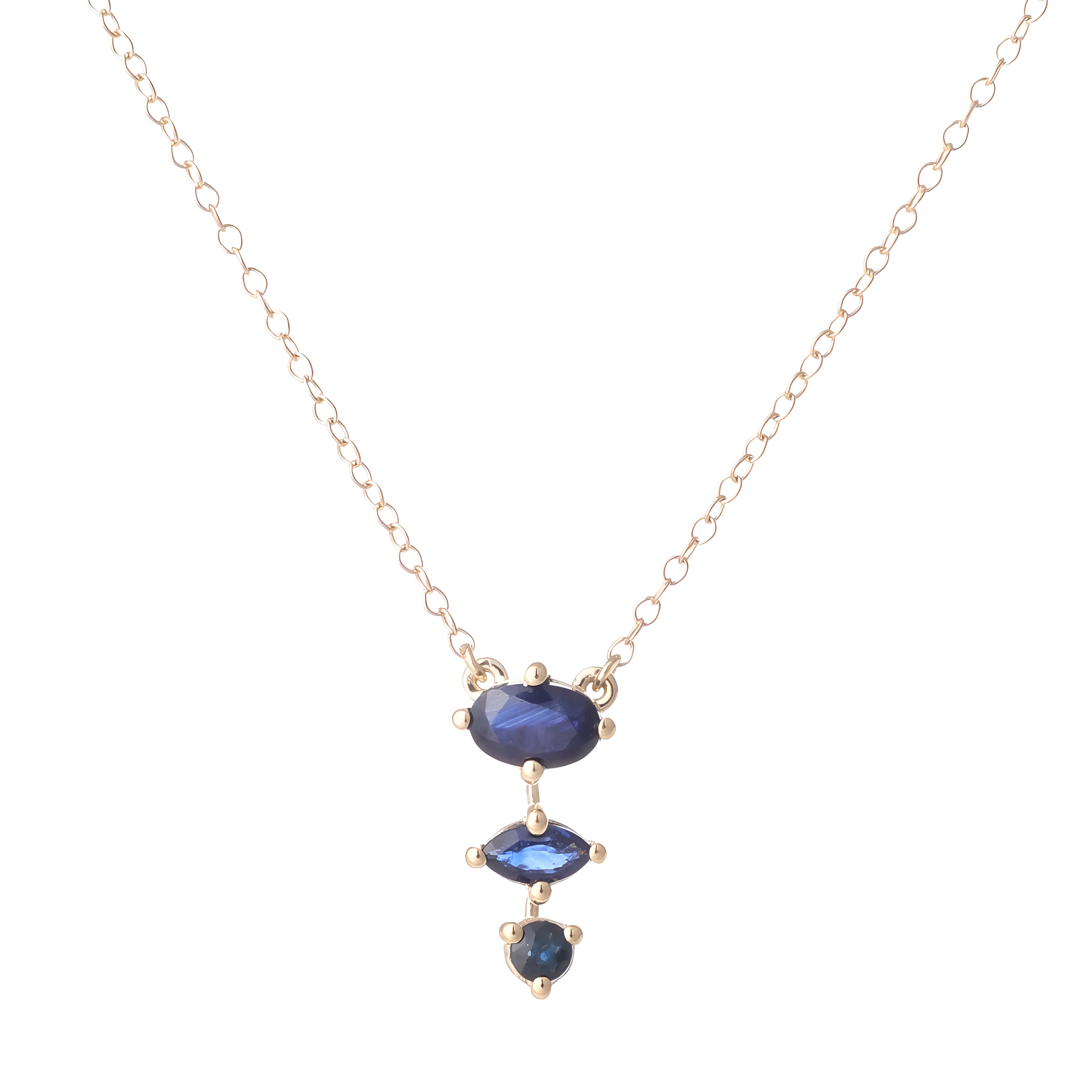 9ct Yellow Gold Oval & Marquise Natural Blue Sapphire Pendant