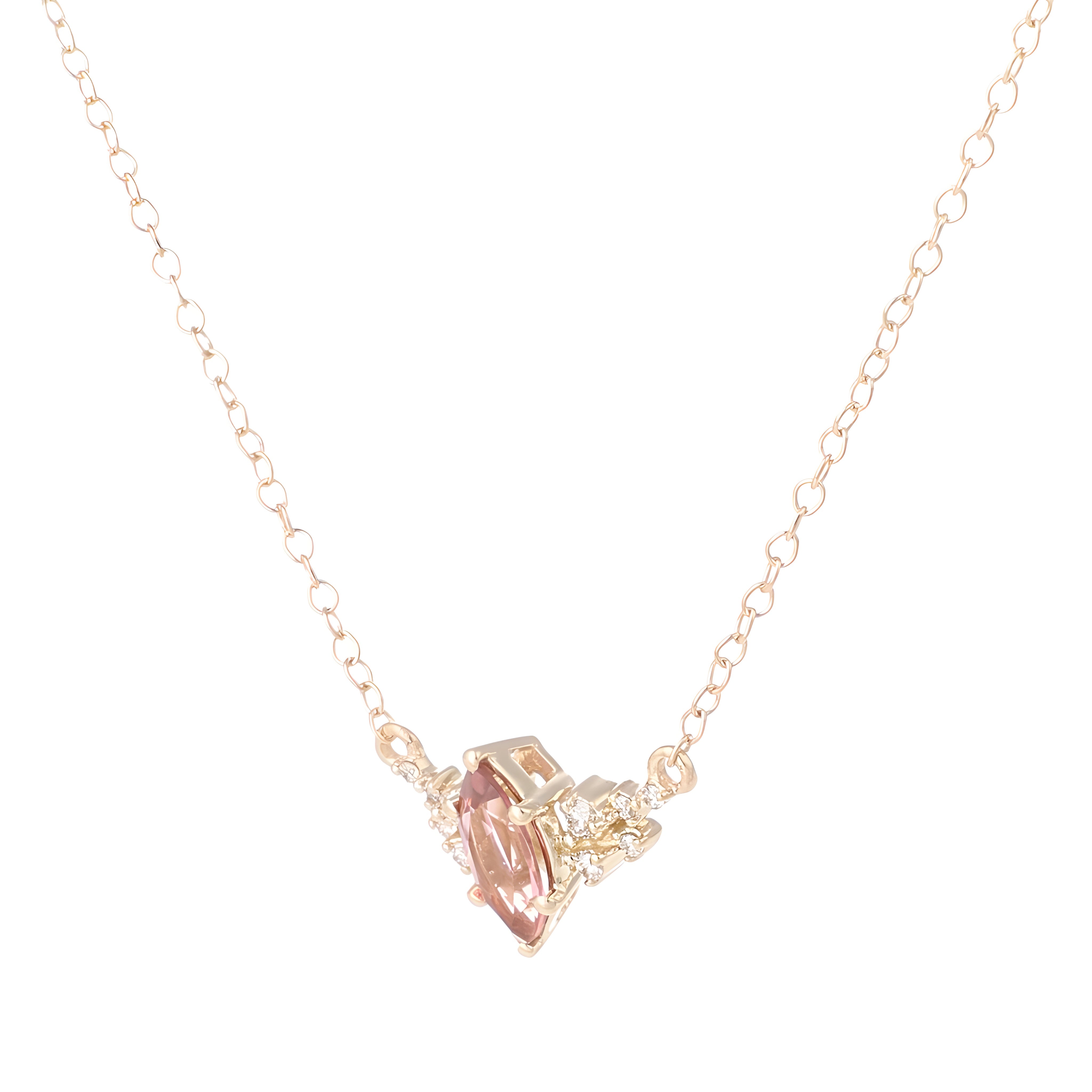 9ct Yellow Gold Marquise Natural Pink Sapphire & Natural Diamond Pendant