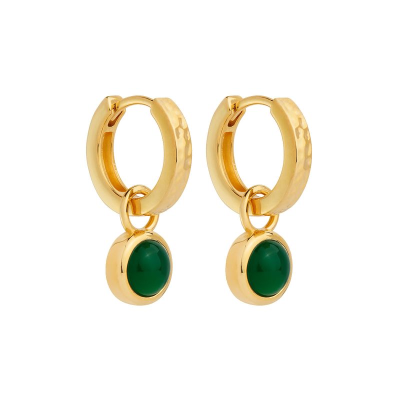 Najo Solace Yellow Gold Green Onyx Huggie Earring
