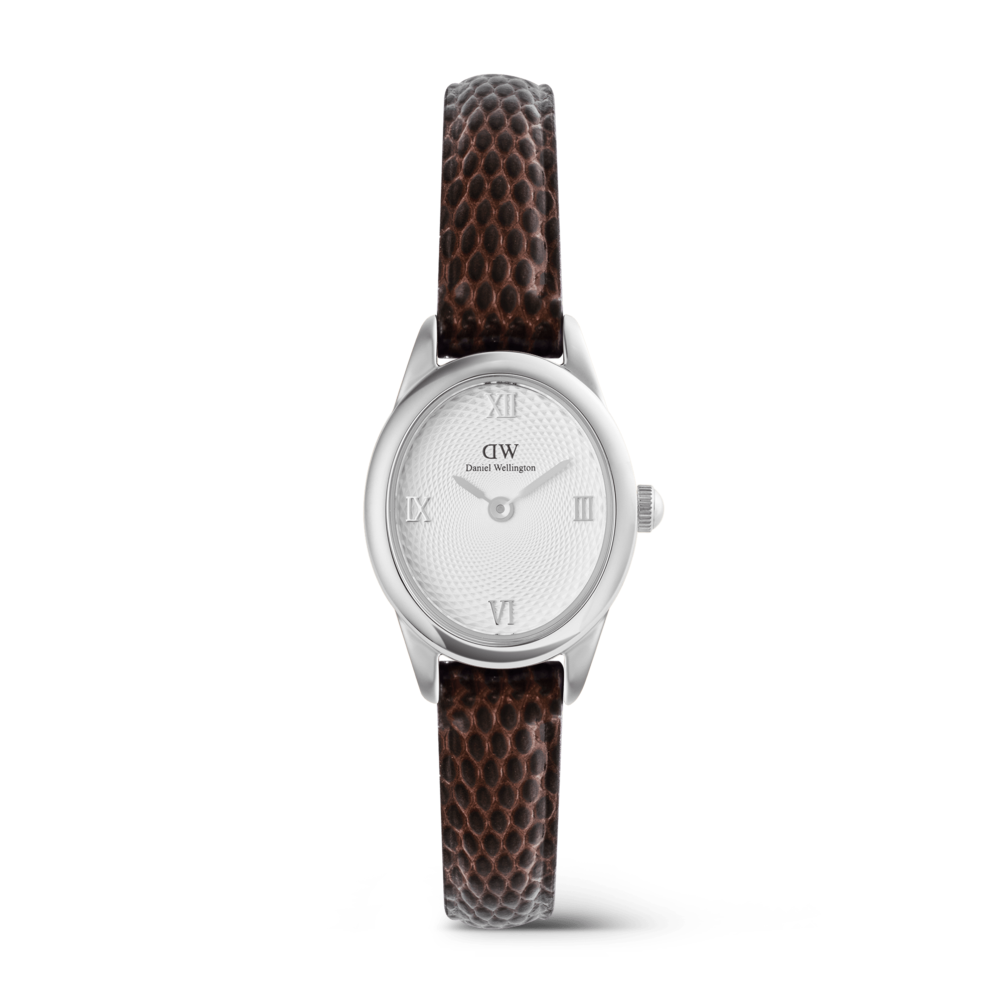 Daniel Wellington Ophelia Mini Dark Brown Lizard White Guilloché Silver