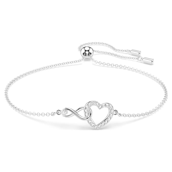 Swarovski Hyperbola bracelet, Infinity and heart, White, Rhodium plated