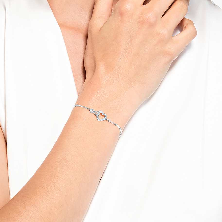 Swarovski Hyperbola bracelet, Infinity and heart, White, Rhodium plated