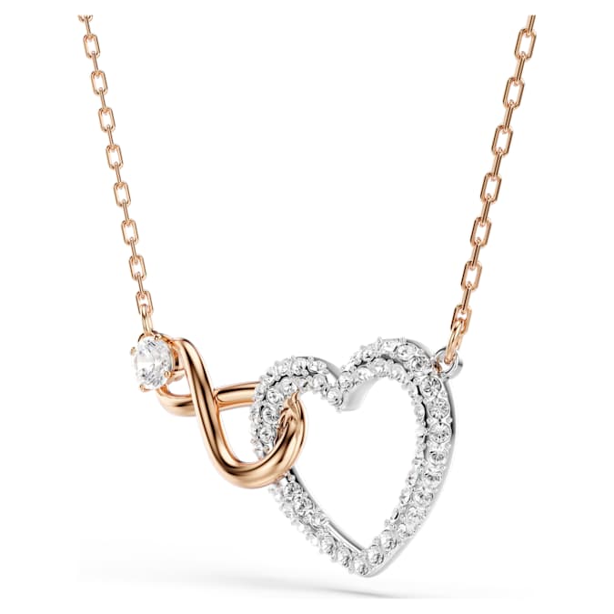 Swarovski Hyperbola necklace, Infinity and heart, White, Mixed metal finish