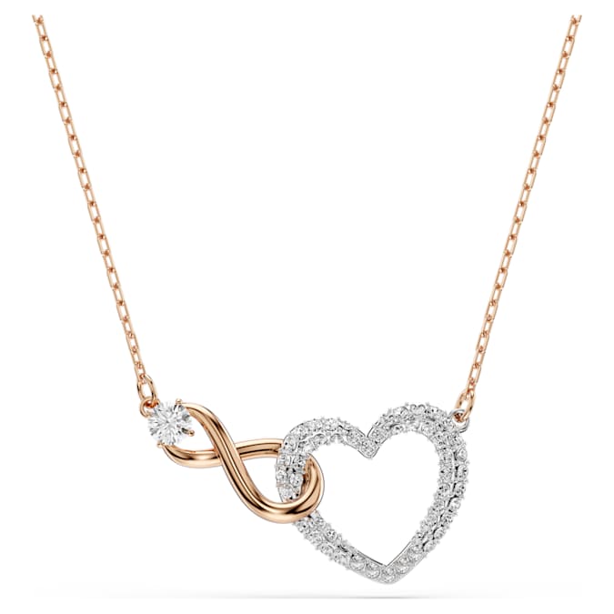 Swarovski Hyperbola necklace, Infinity and heart, White, Mixed metal finish