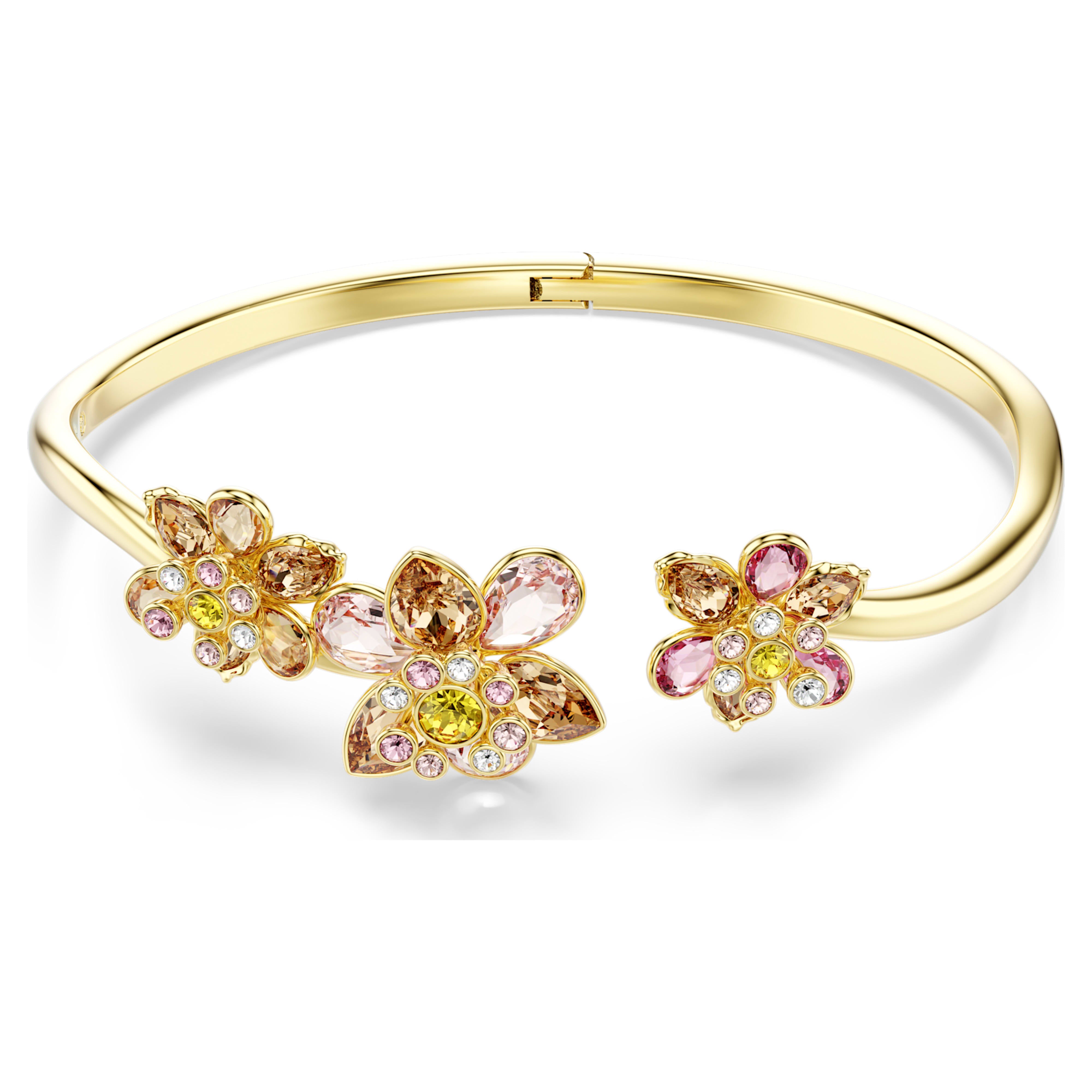 Swarovski Idyllia Bangle – Mixed cuts, Flower, Multicoloured, 18K gold finish