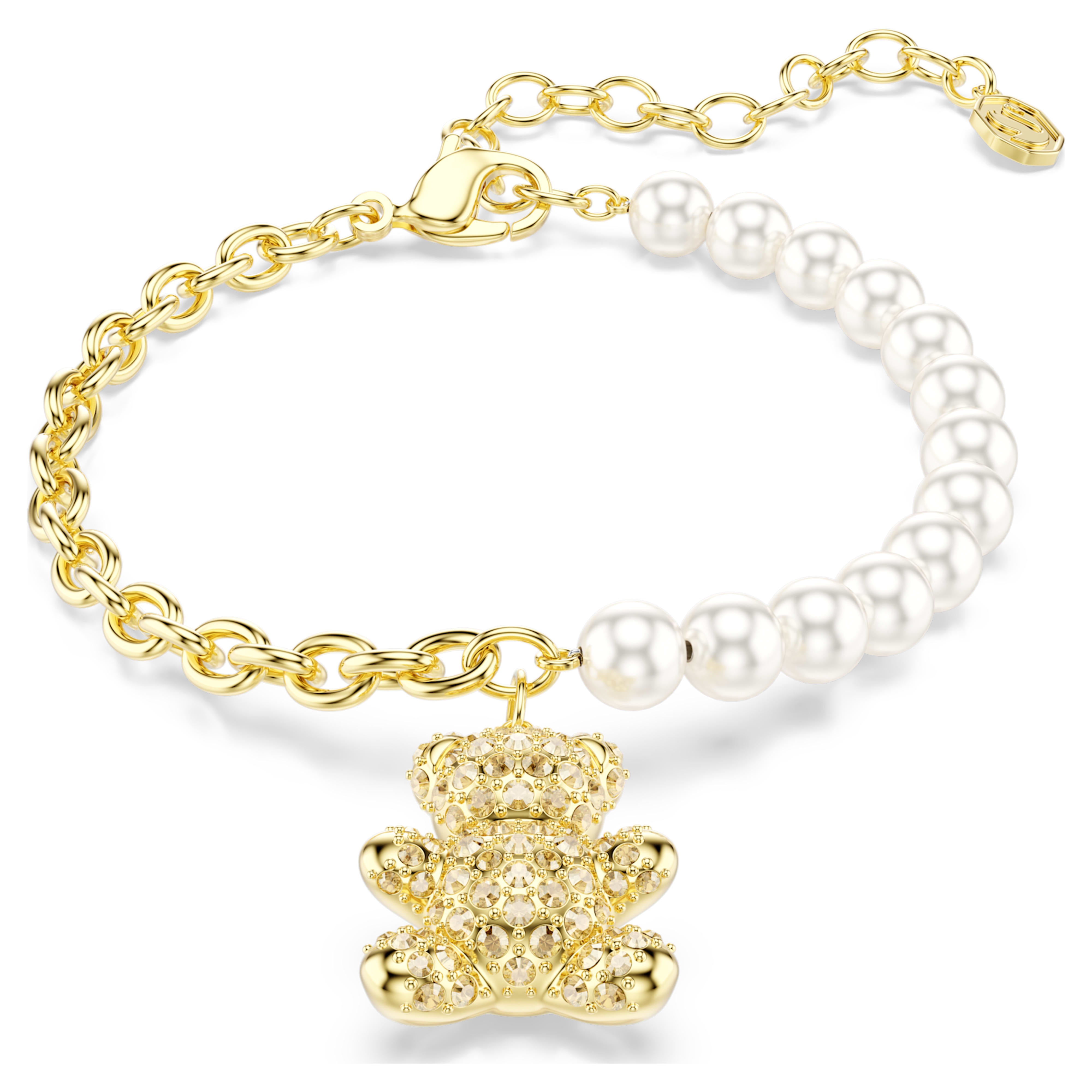 Swarovski Idyllia Bracelet – Crystal pearl, Round cut, Teddy, Gold tone, 18K gold finish