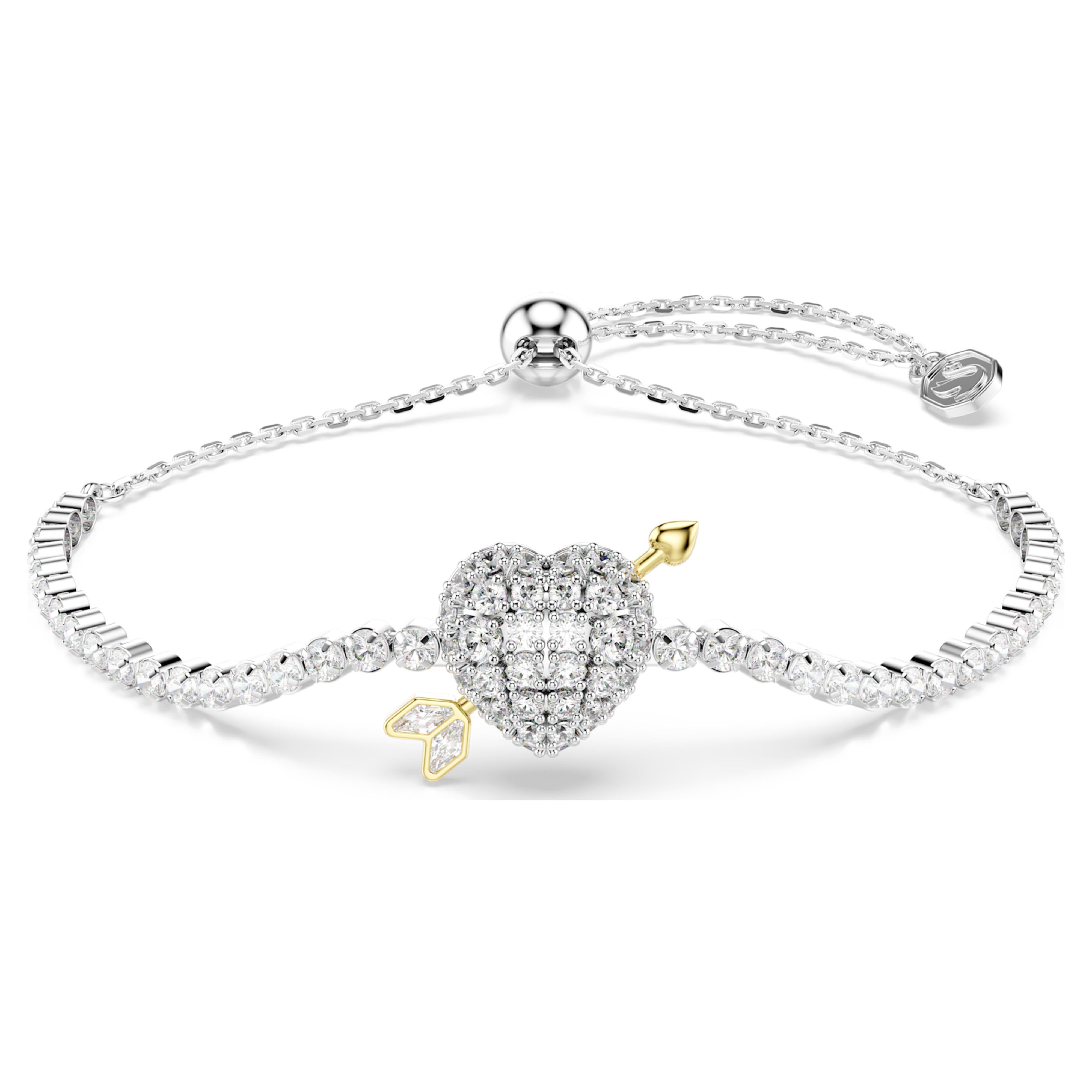 Swarovski Idyllia Bracelet – Mixed cuts, Heart with arrow, White, Rhodium plated