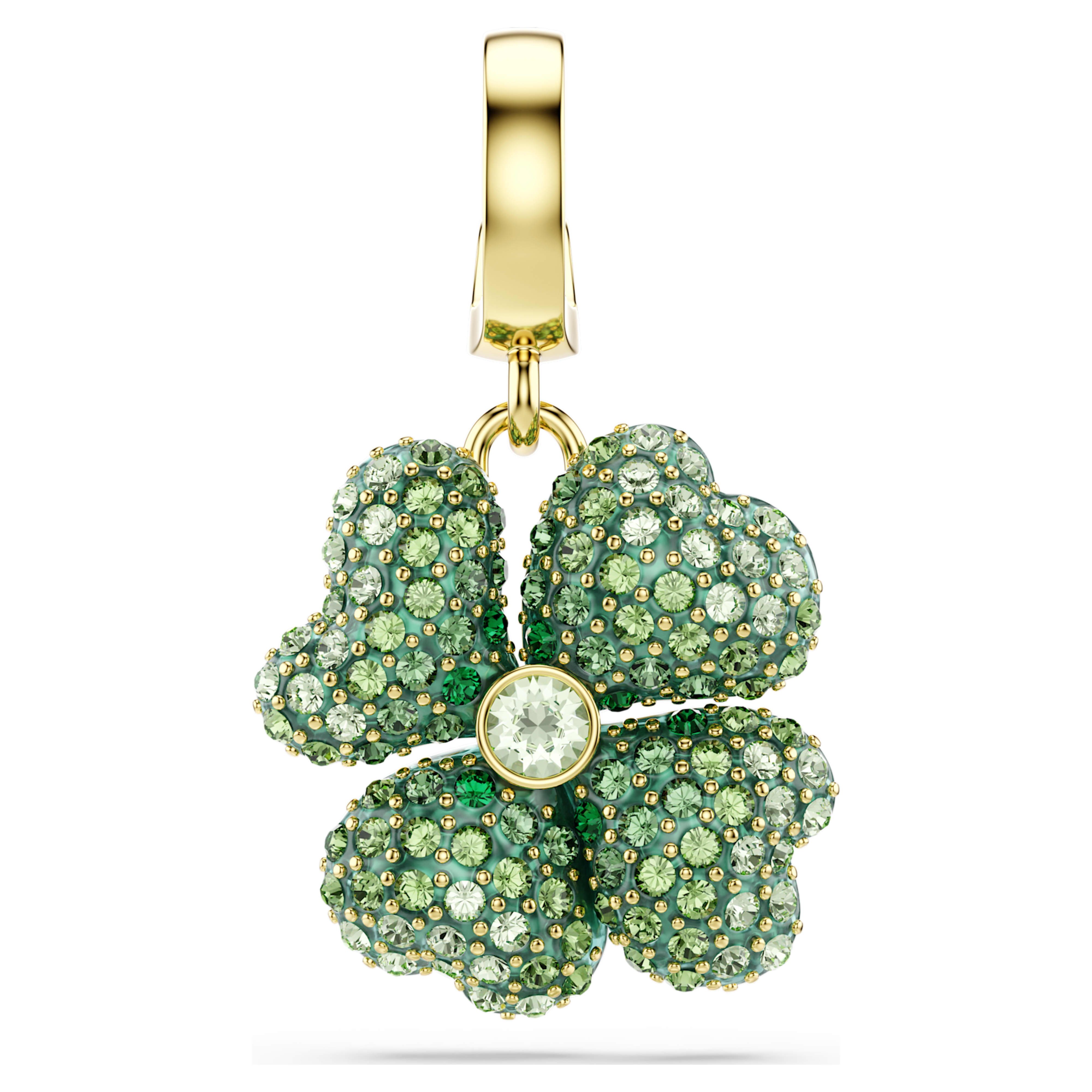 Swarovski Idyllia Charm – Clover, Green, 18K gold finish