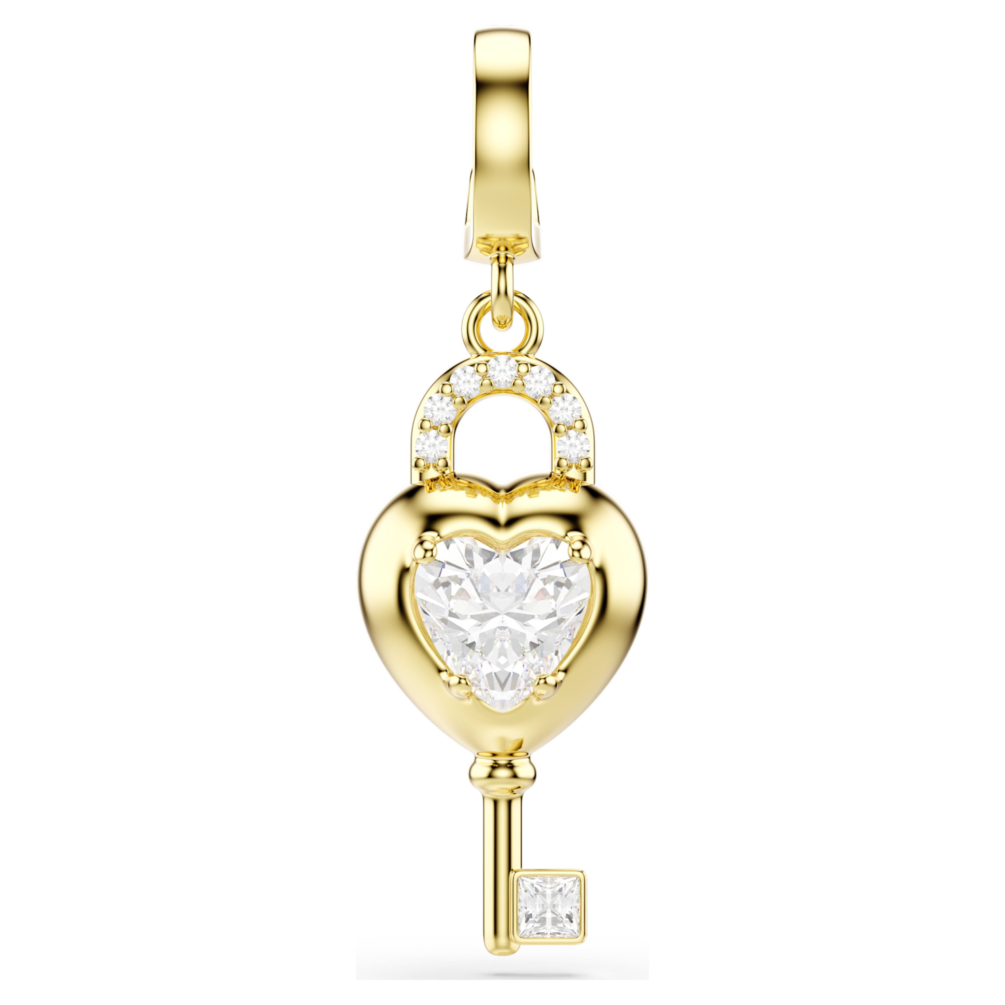 Swarovski Idyllia Charm – Mixed cuts, Heart with key, White, 18K gold finish