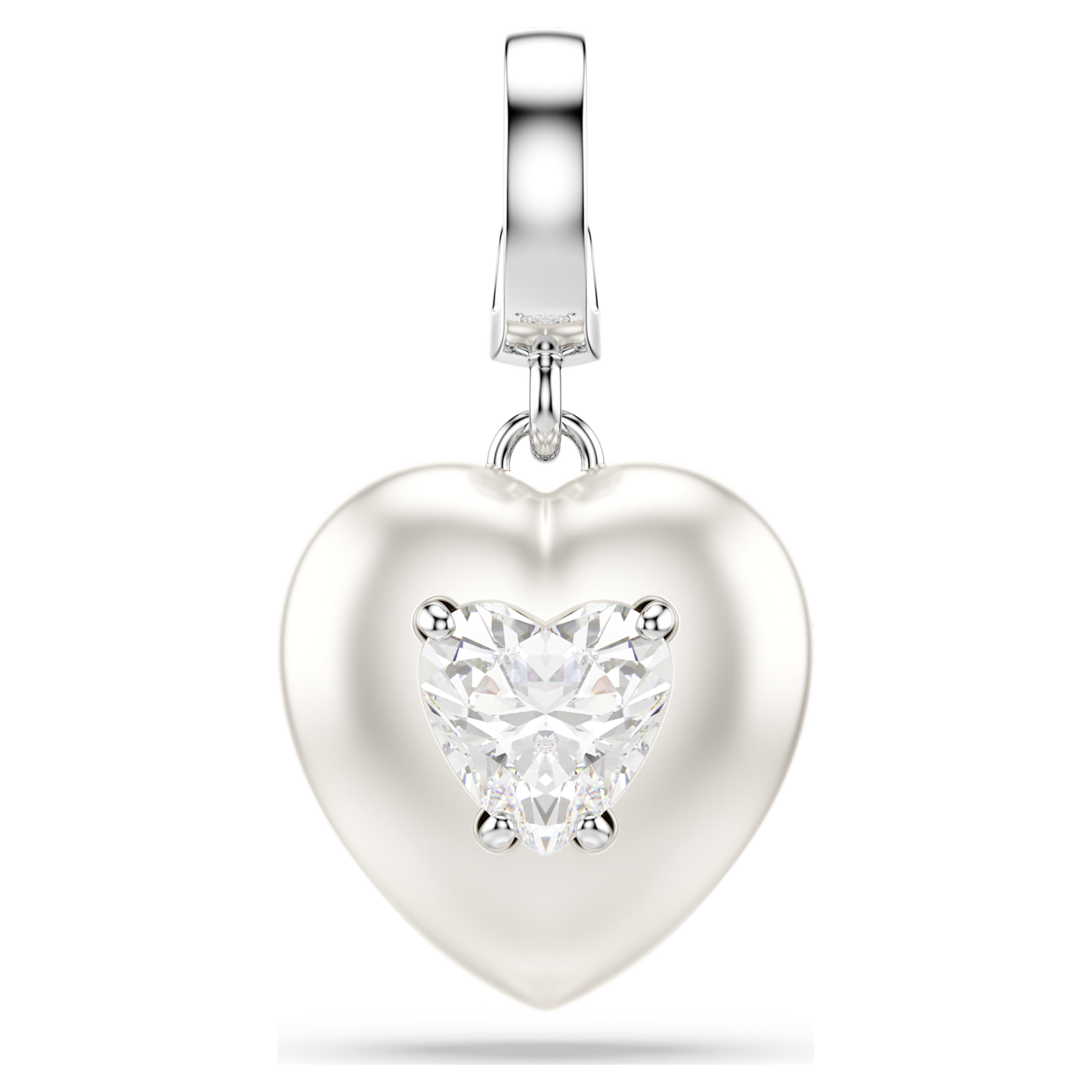 Swarovski Idyllia Charm – Mixed cuts, Pearl-coloured coating, Heart, White, Rhodium plated